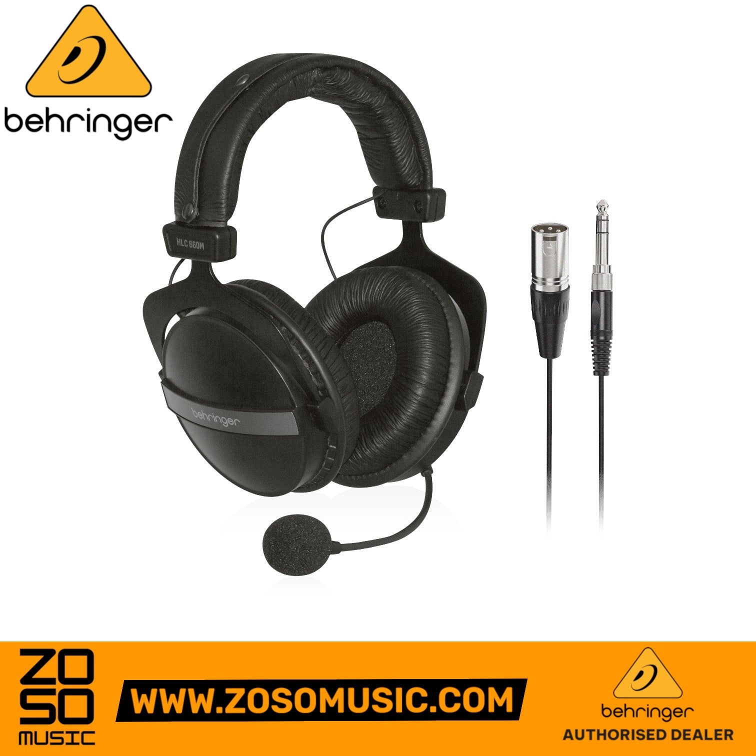 Zoso Music Behringer HLC660M multipurpose black headphones with built-in microphone and included audio adapters