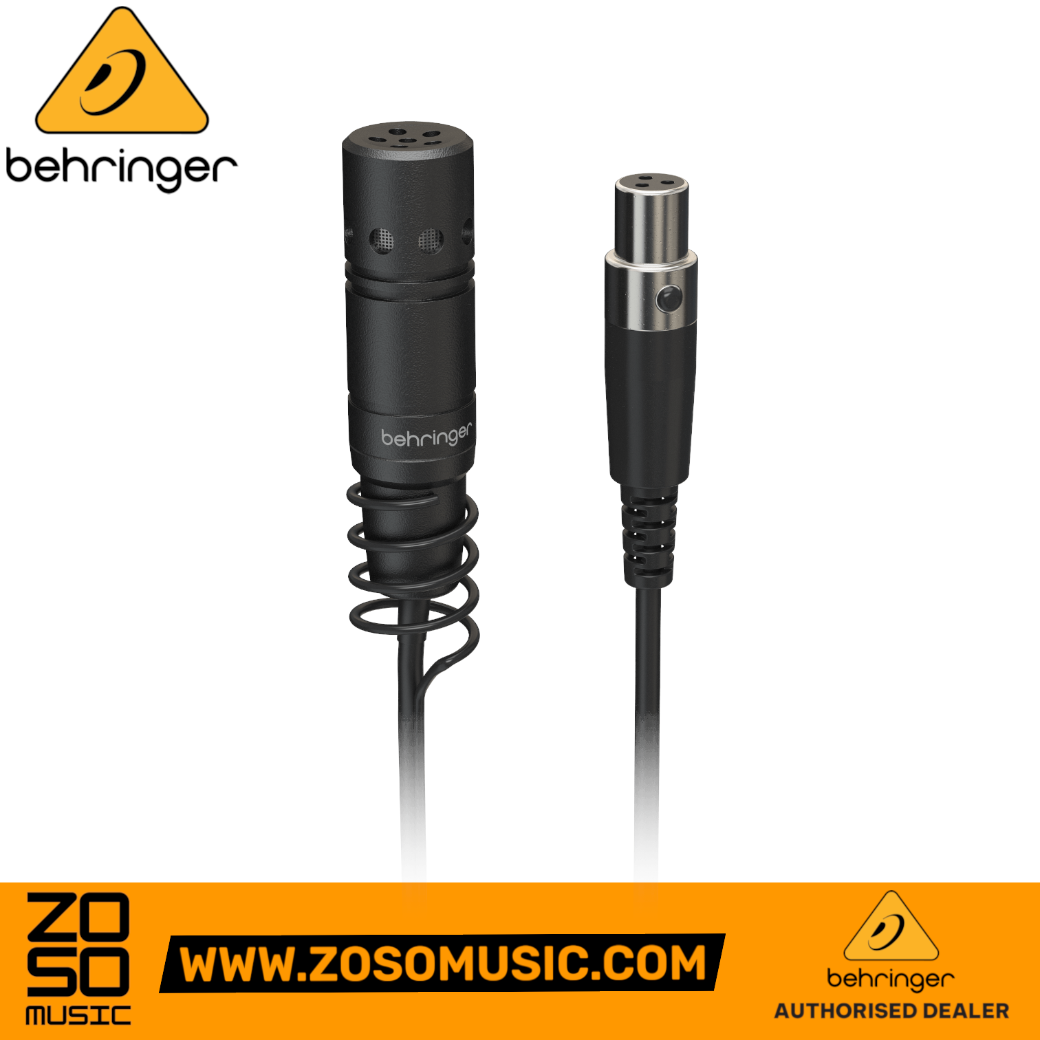 Zoso Music Behringer HM50 black condenser hanging microphone with integrated spring clamp and XLR connector