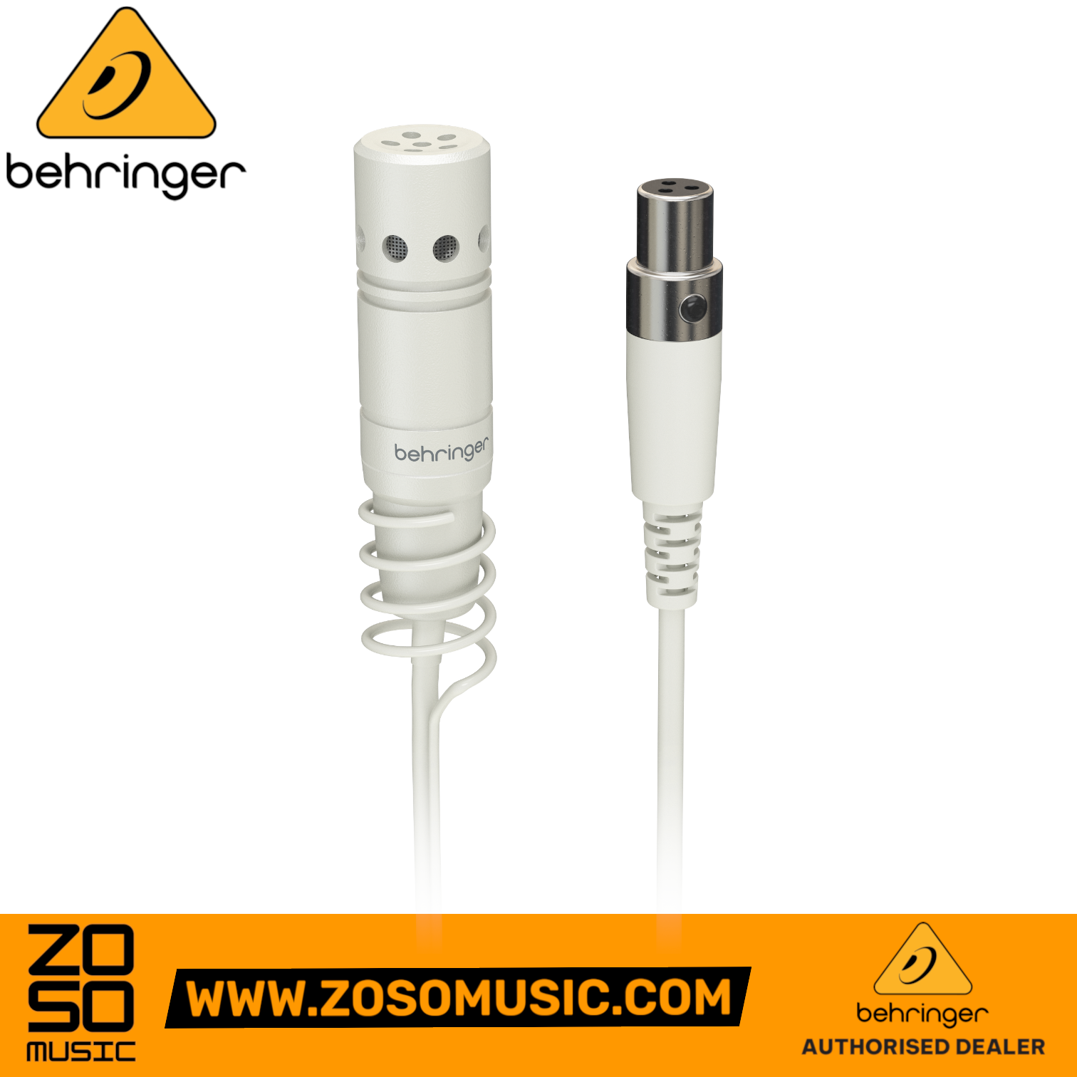 Zoso Music Behringer HM50 white condenser hanging microphone with integrated spring clamp and XLR connector
