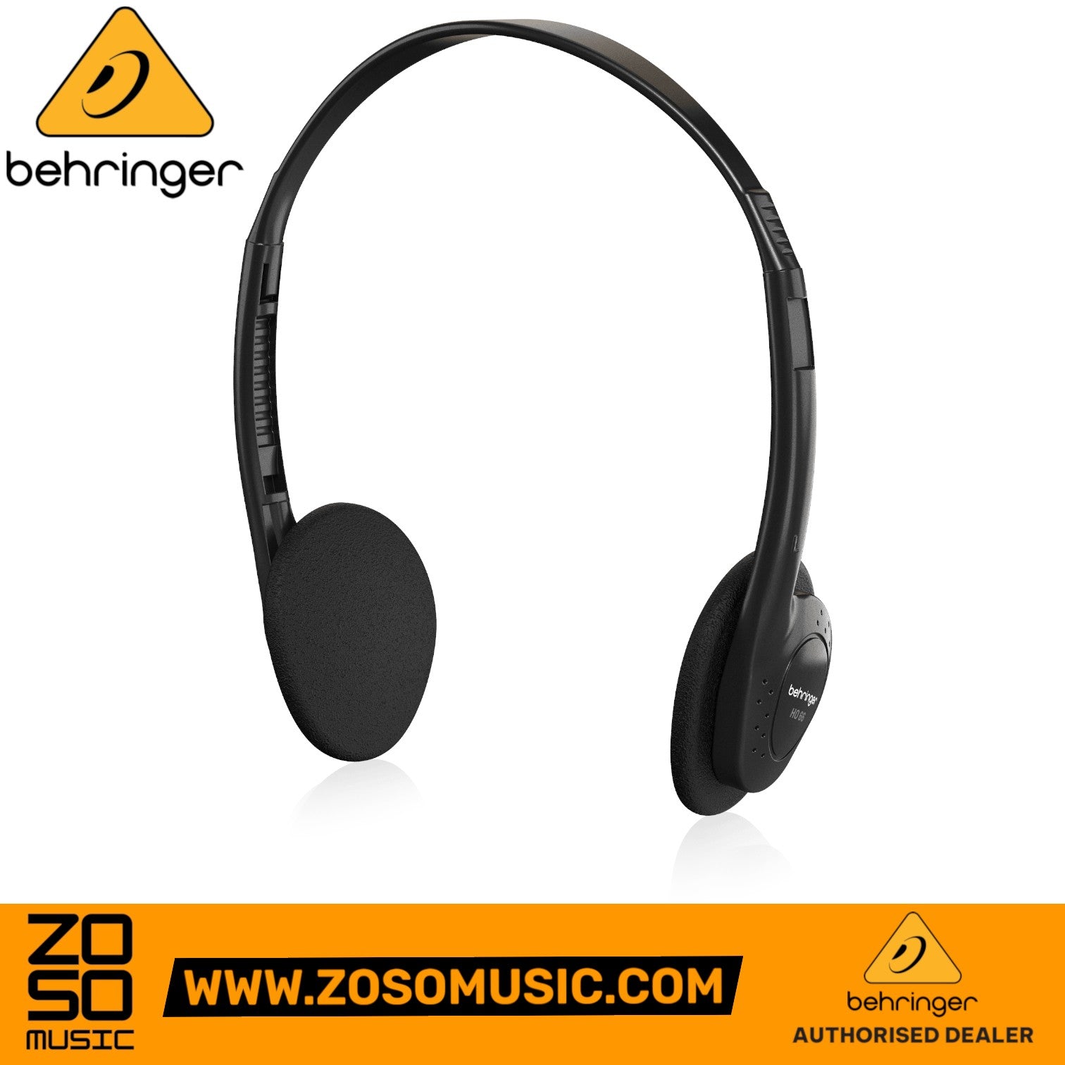 Zoso Music Behringer HO66 lightweight black stereo headphones with comfortable ear cups for long listening sessions