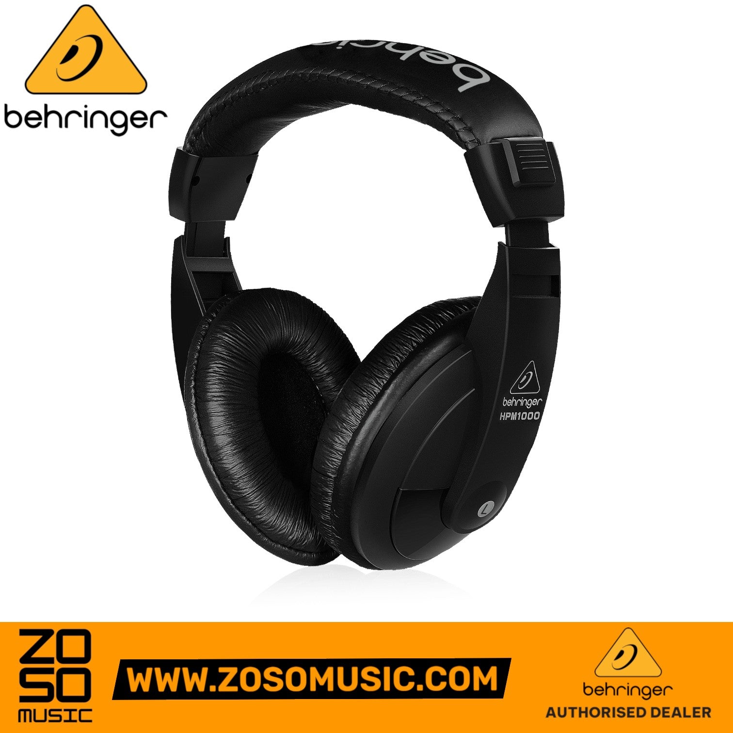 Zoso Music Behringer HPM1000 black closed-back studio headphones with comfortable headband and oval ear cups