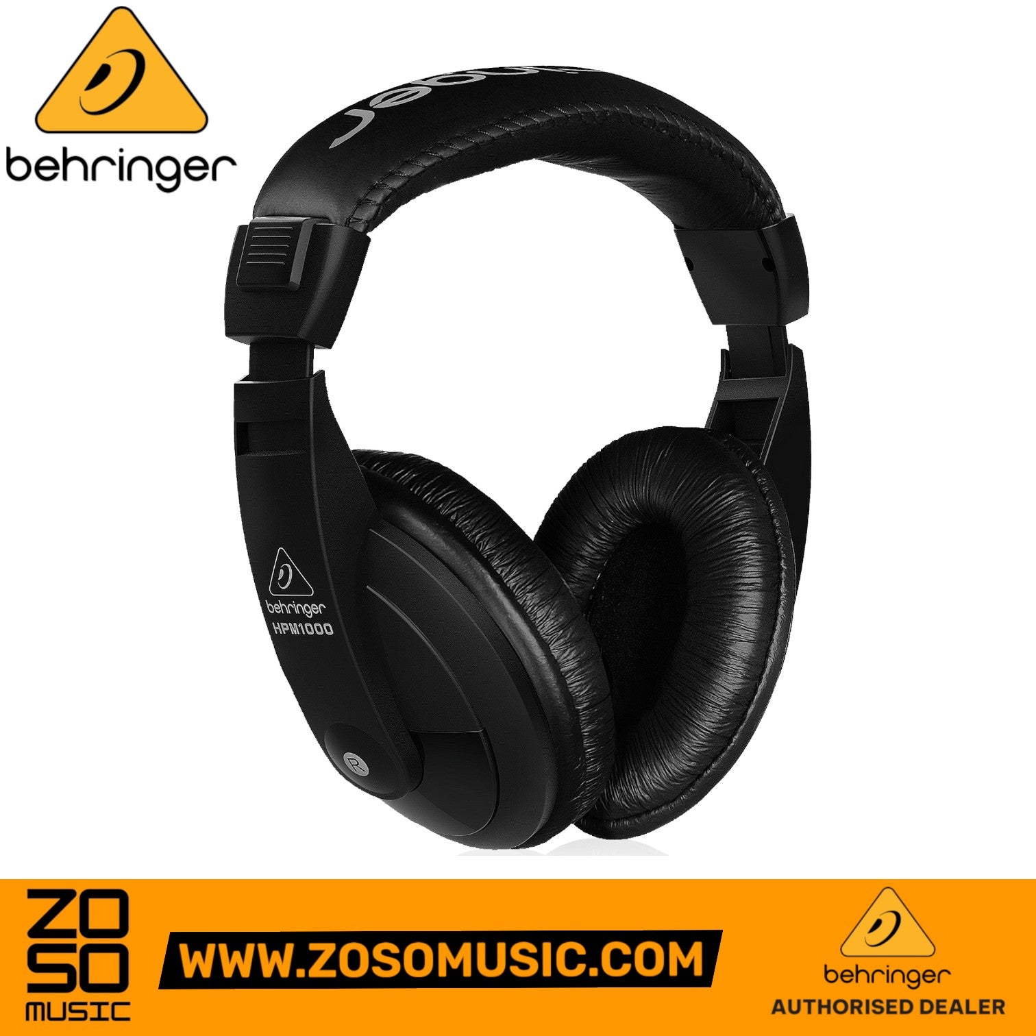 Zoso Music Behringer HPM1000 black closed-back studio headphones with comfortable headband and oval ear cups