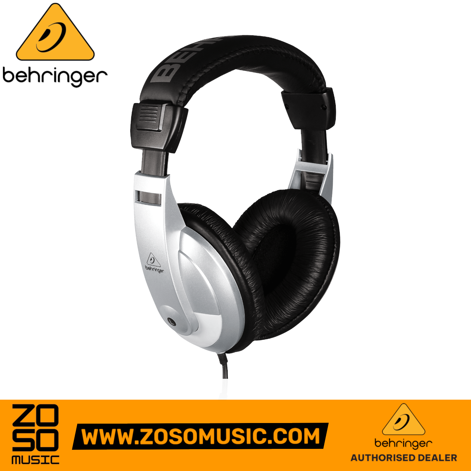 Zoso Music Behringer HPM1000 closed-back circumaural headphones with silver finish and black padded ear cushions.