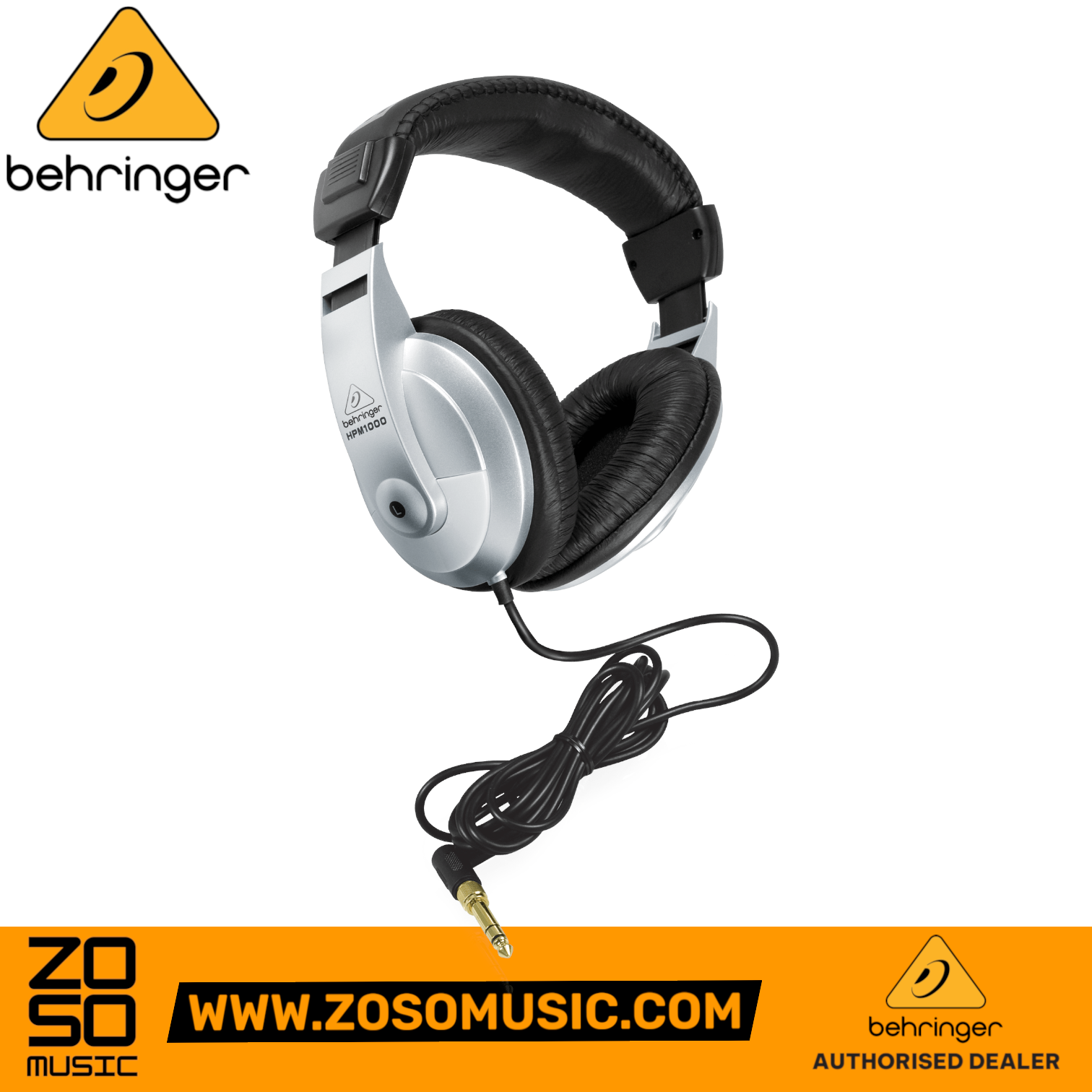 Zoso Music Behringer HPM1000 closed-back circumaural headphones with silver finish and black padded ear cushions