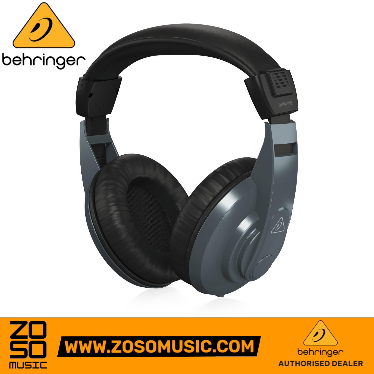 Zoso Music Behringer HPM1100 closed-back studio monitoring headphones with padded headband and over-ear cushions