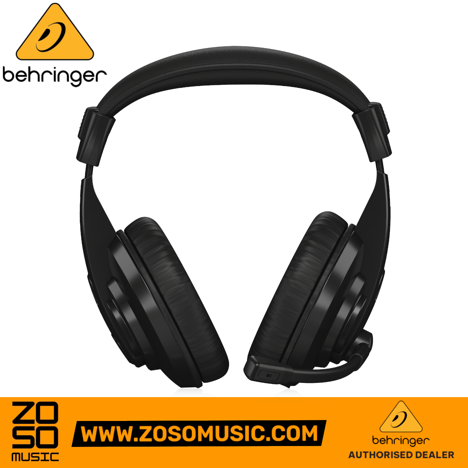 Zoso Music Behringer HPM1100U black USB headset with adjustable headband, boom microphone, and padded ear cups.