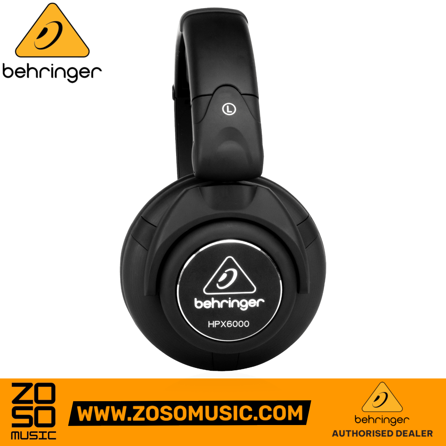 Zoso Music Behringer HPX6000 black closed-back DJ headphones with adjustable headband and swiveling earcups