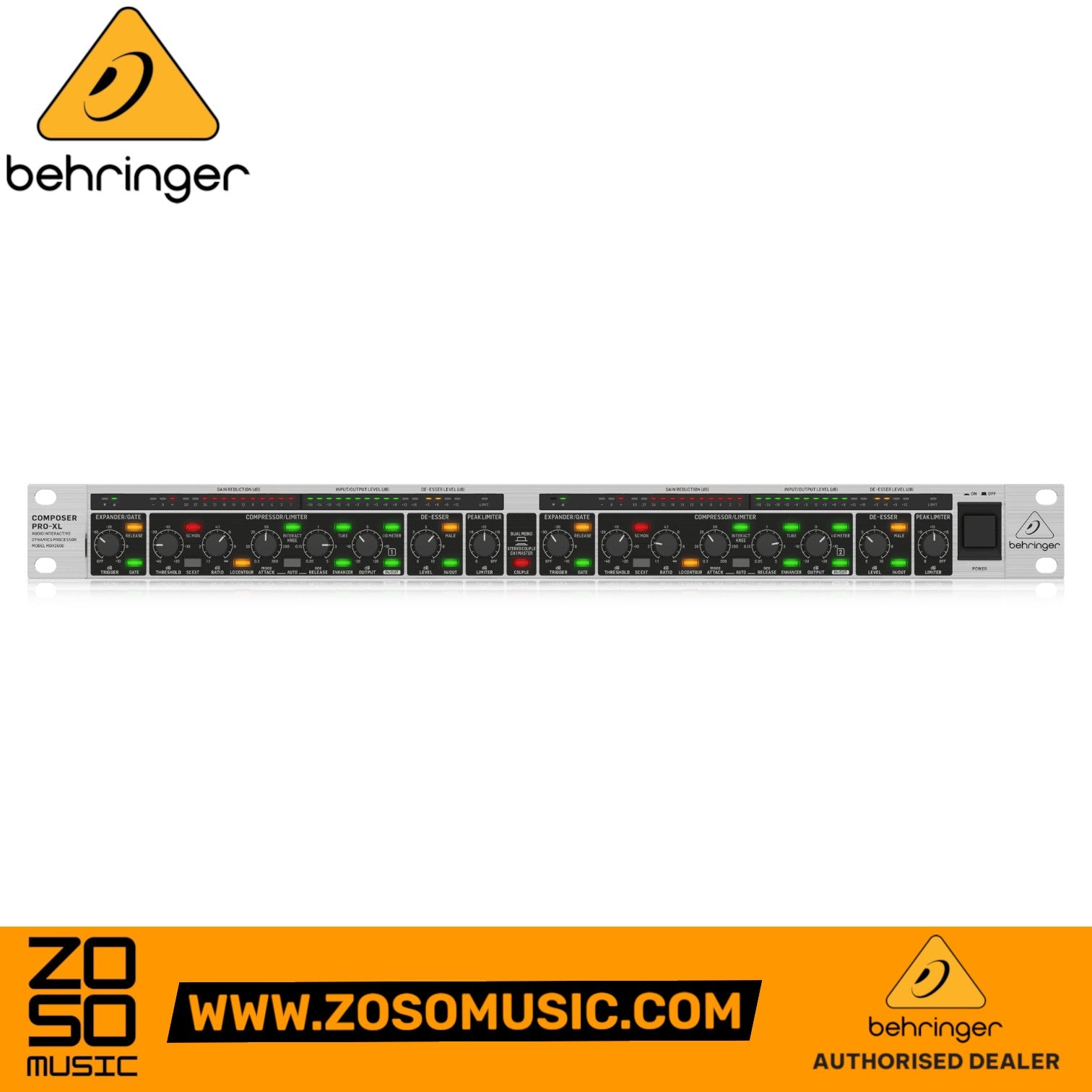 Zoso Music Behringer Composer Pro-XL MDX2600 V2 rackmount compressor, limiter, and gate with LED metering.