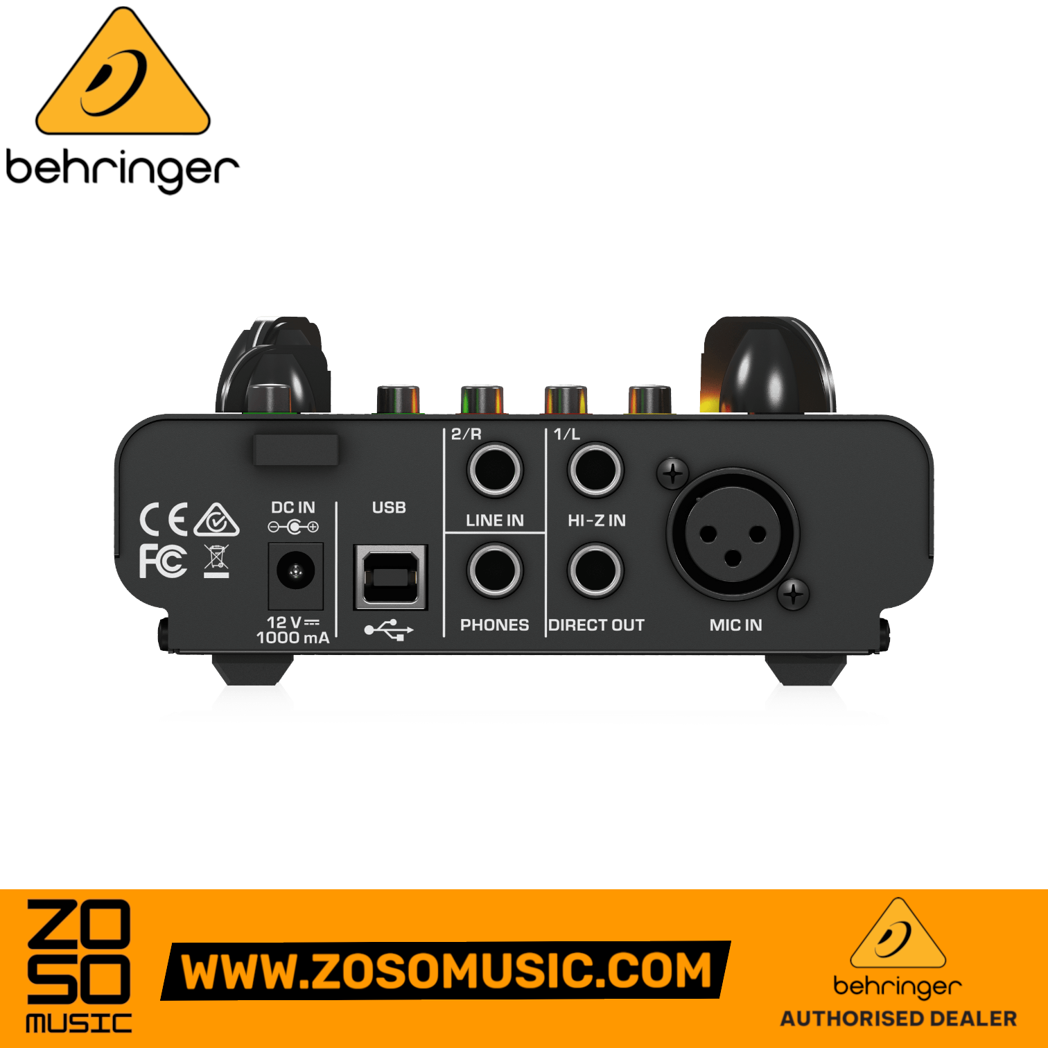 Rear panel of Zoso Music Behringer MIC500USB vacuum tube preamplifier showing XLR, TRS, and USB connectivity ports.