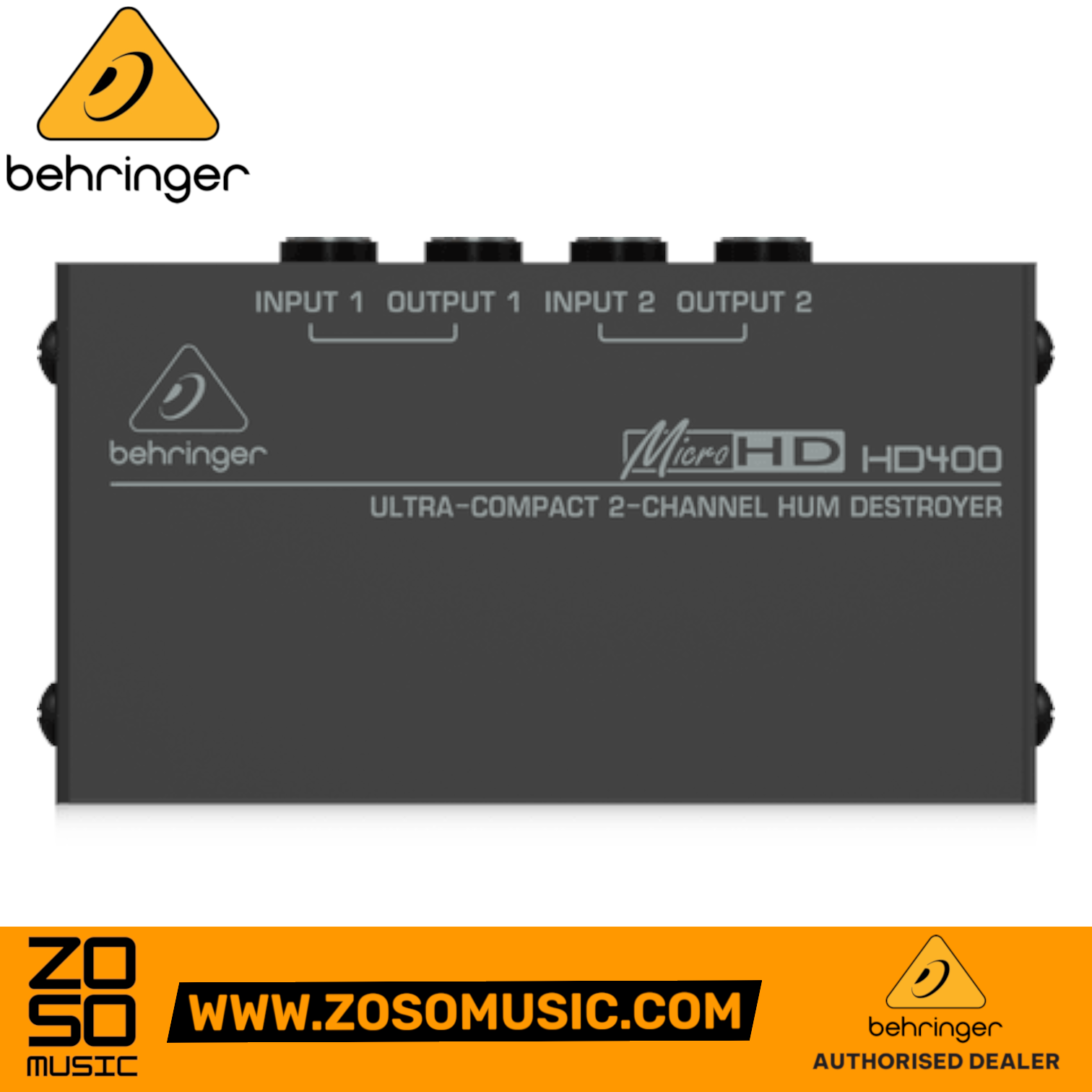 Zoso Music Behringer MicroHD HD400 2-channel hum destroyer and direct box for audio ground loop noise reduction