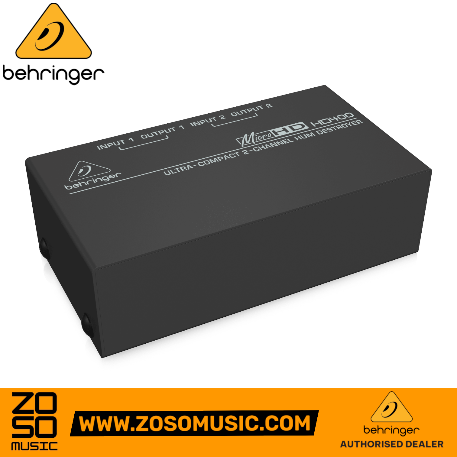 Zoso Music Behringer MicroHD HD400 2-channel hum destroyer and direct box for audio signal ground loop removal
