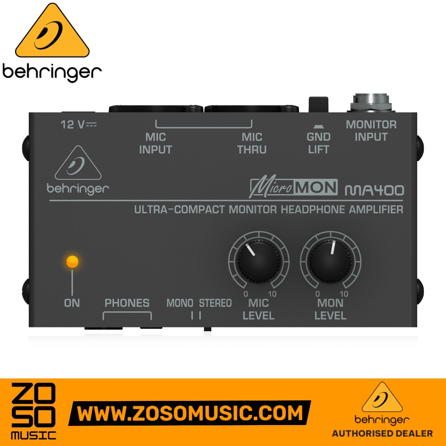 Zoso Music Behringer MicroMON MA400 monitor headphone amplifier with mic and monitor level controls