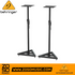 Zoso Music Behringer SM5002 pair of black heavy-duty height-adjustable studio monitor stands with triangular bases.