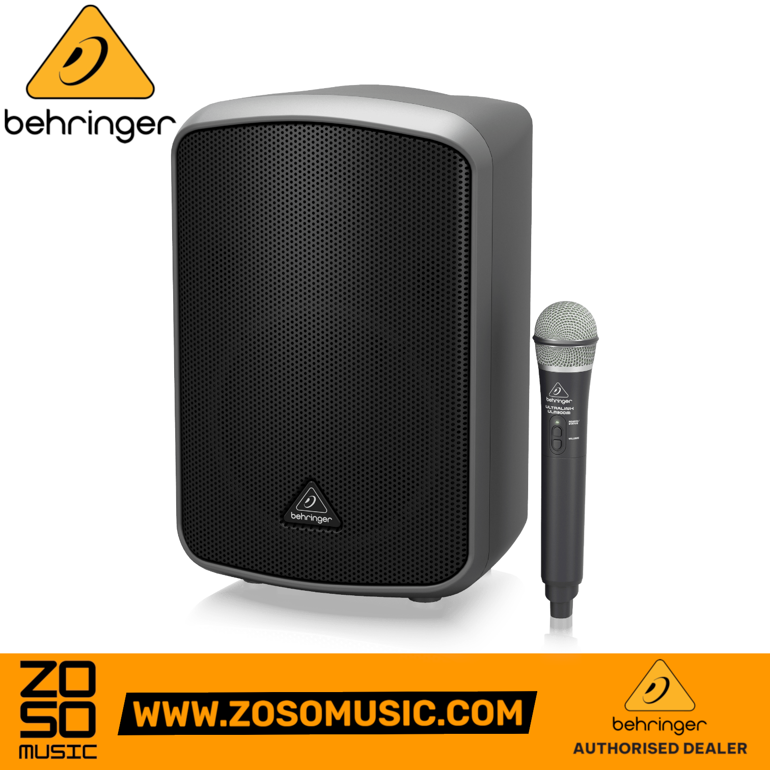 Zoso Music Behringer MPA200BT portable PA speaker system with included wireless microphone and black grille