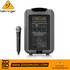 Zoso Music Behringer MPA200BT portable PA speaker system with included wireless microphone and rear control panel view