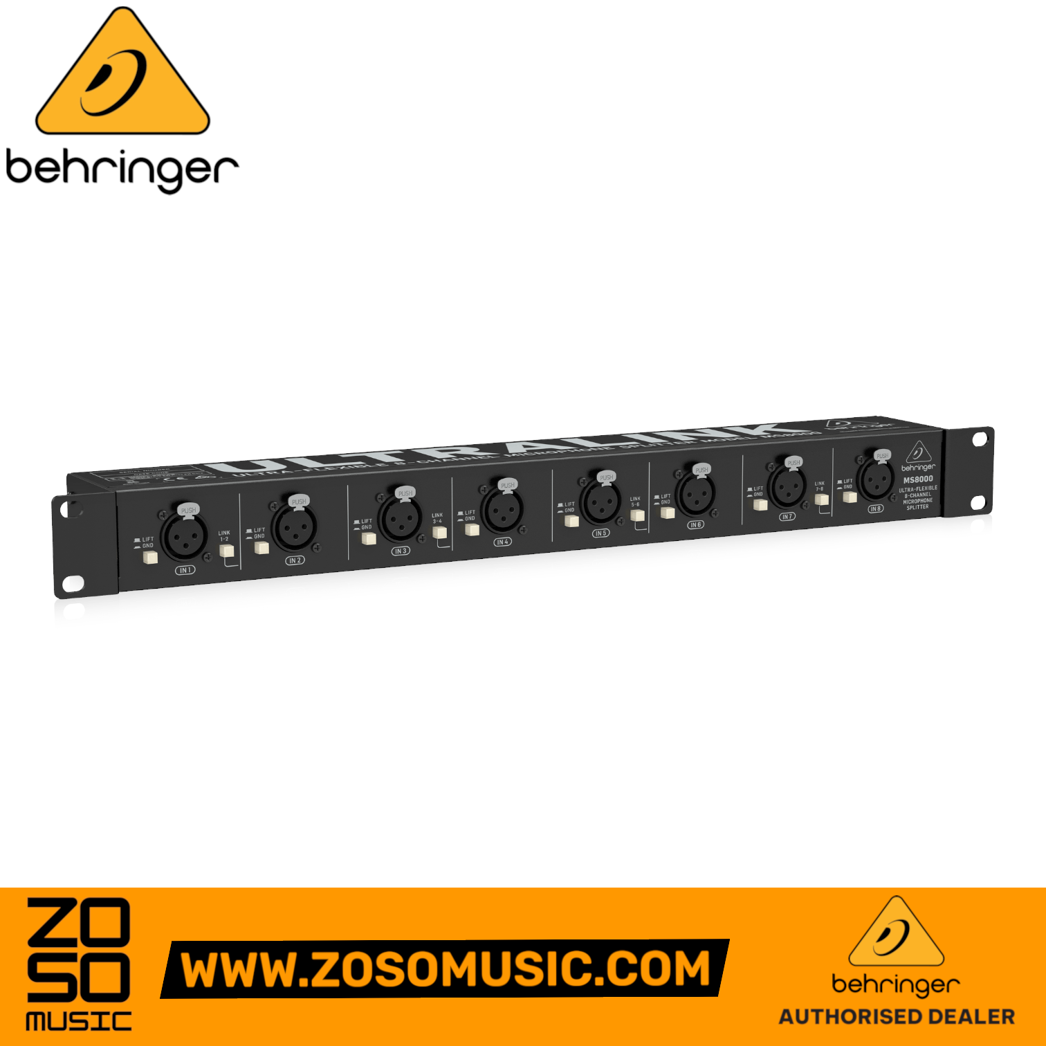 Zoso Music Behringer MS8000 8-channel rackmount microphone splitter with XLR inputs and ground lift switches