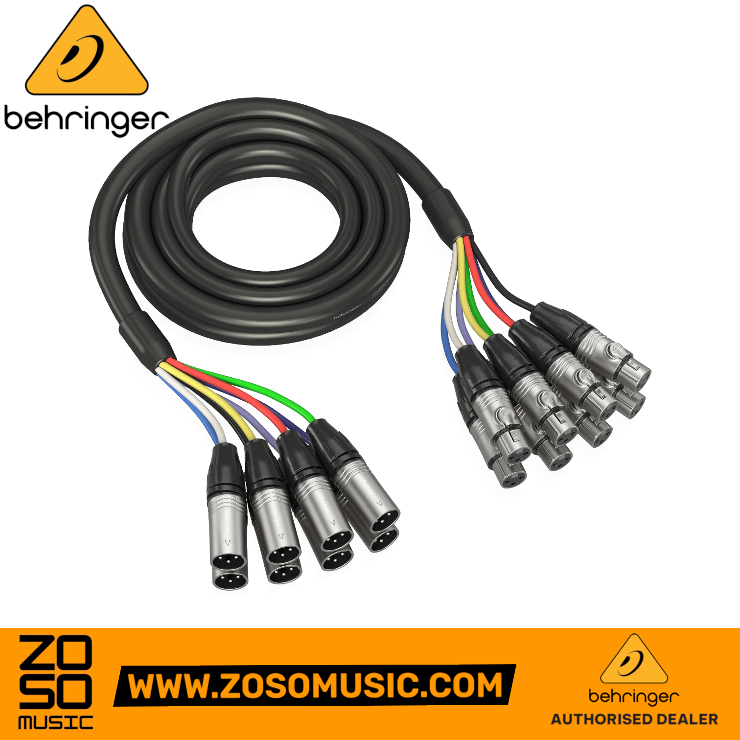 Zoso Music Behringer GMX-300 8-way multicore cable with XLR connectors and color-coded leads for stage and studio use