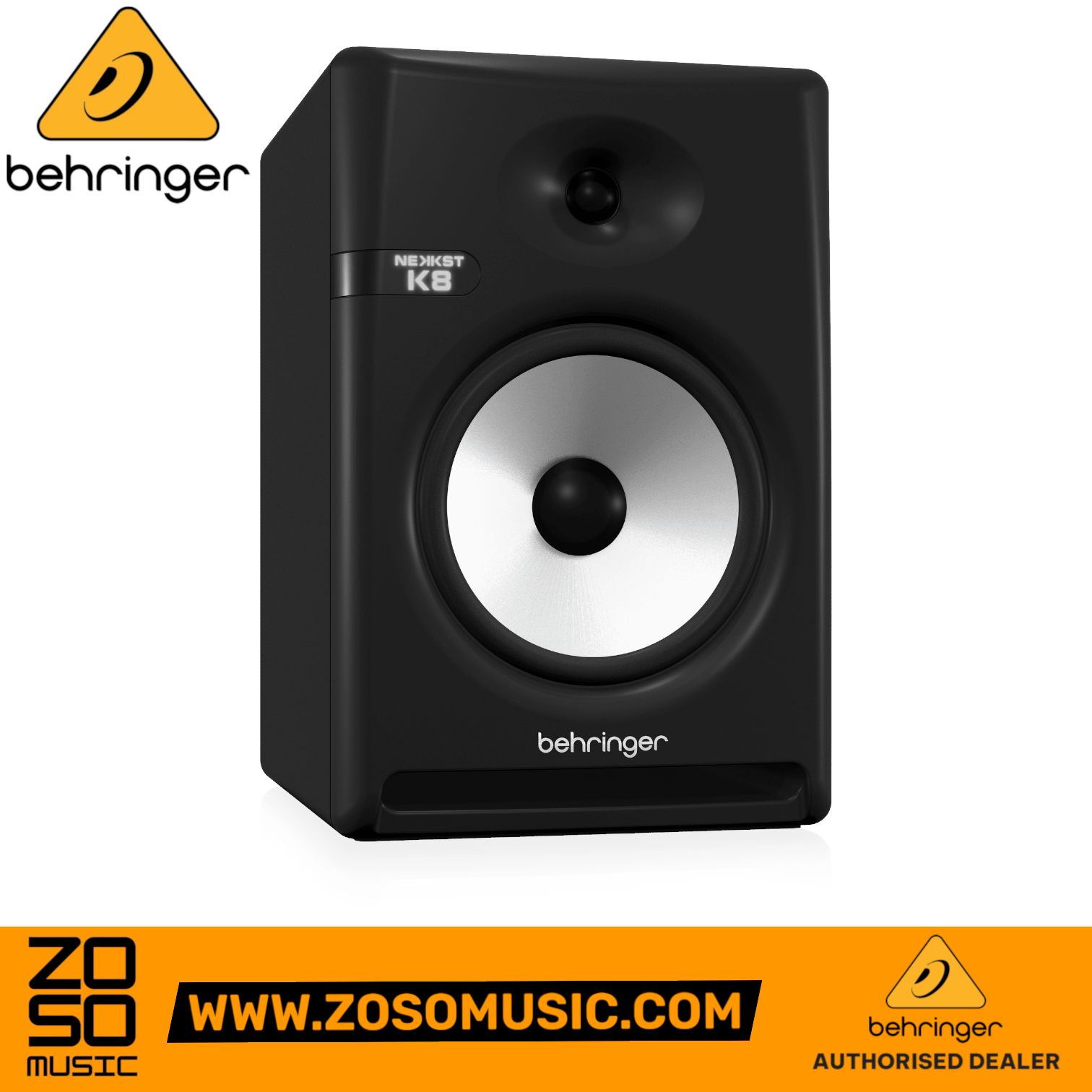 Zoso Music Behringer Nekkst K8 active studio monitor with 8-inch glass fiber cone and black cabinet