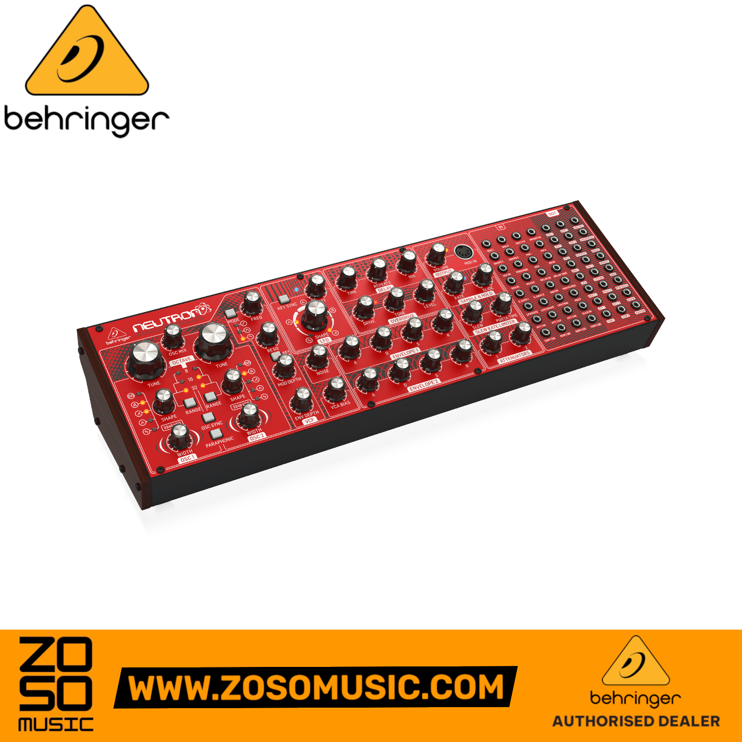 Zoso Music Behringer NEUTRON semi-modular analog synthesizer in red with patch points and control knobs