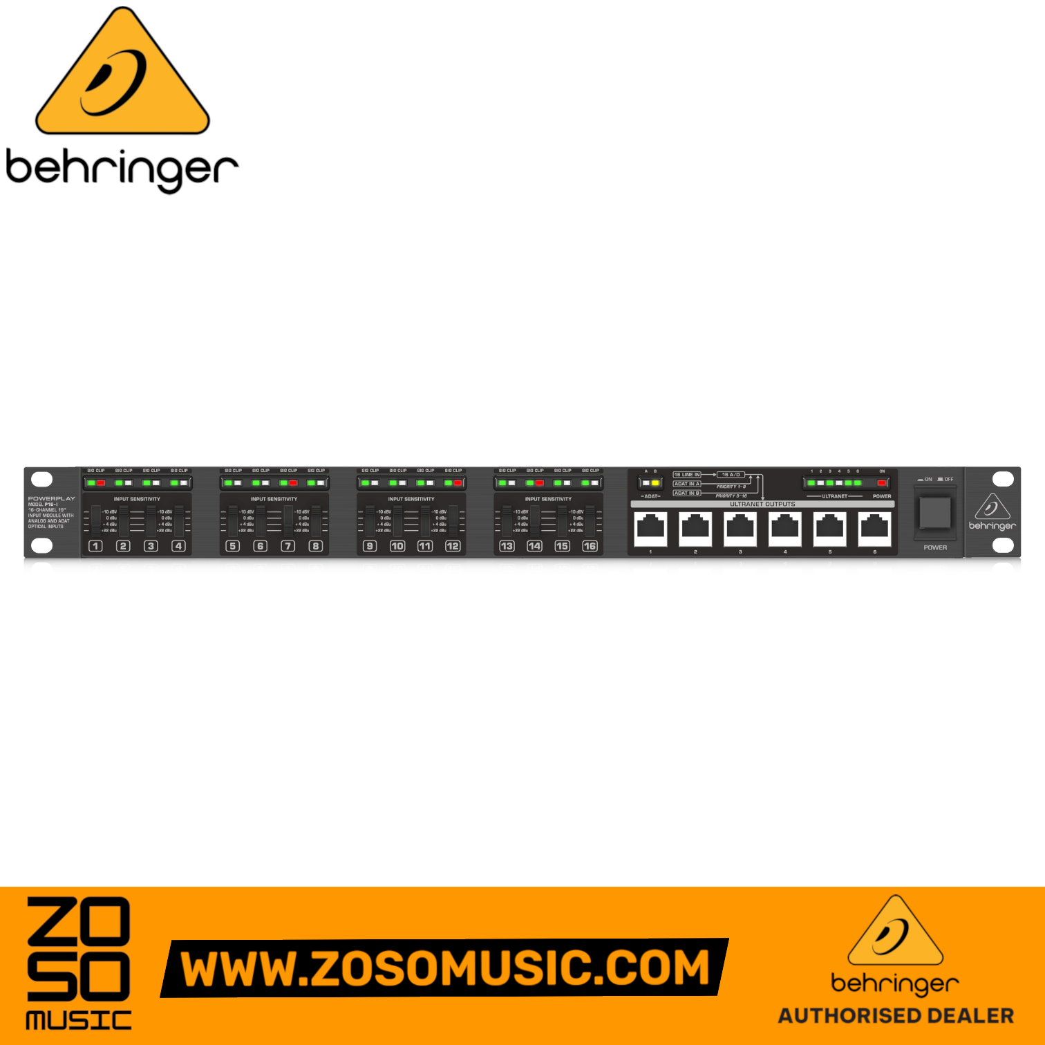 Zoso Music Behringer P16-I 16-channel input module for personal monitoring systems with ADAT and TRS inputs
