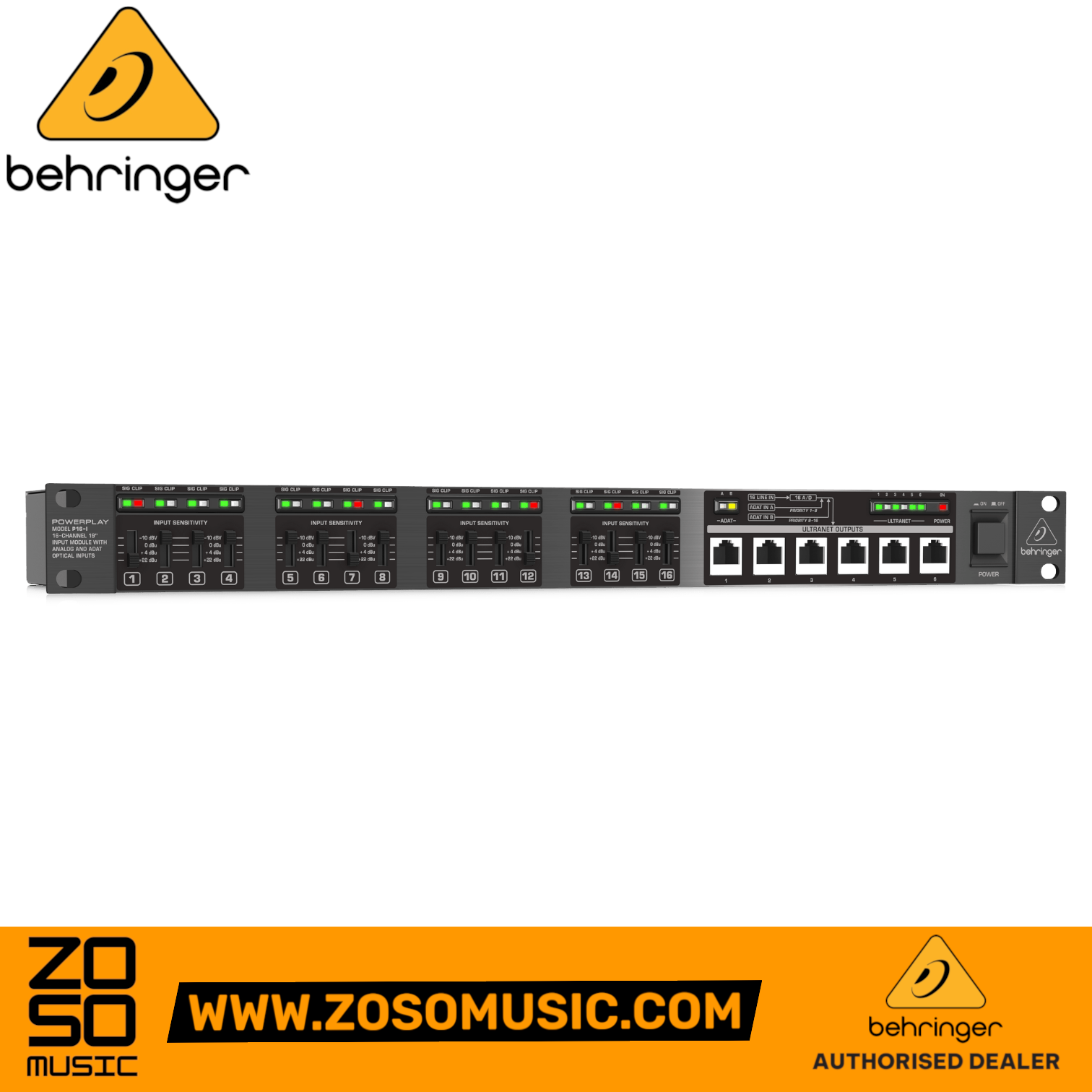 Zoso Music Behringer P16-I 16-channel input module for personal monitoring systems with analog and ADAT optical inputs