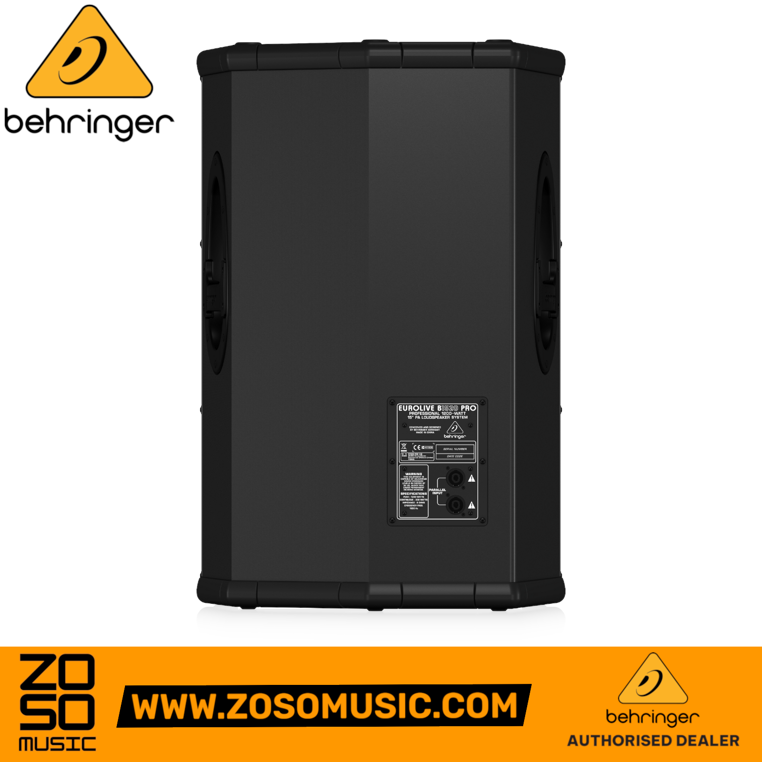 Zoso Music Behringer Eurolive B1520 PRO 15-inch passive PA speaker back view showing input panel and steel grill