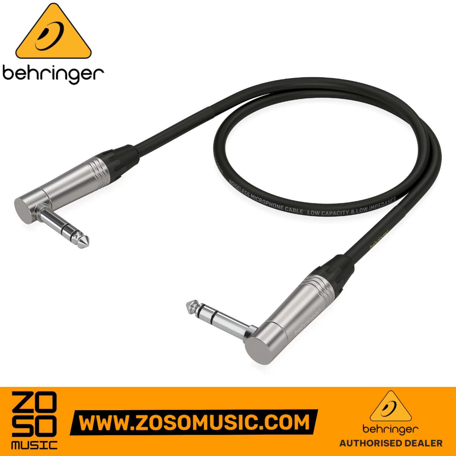 Zoso Music Behringer GIC-60 4SR instrument patch cable with black shielding and right-angled 1/4 inch TRS connectors