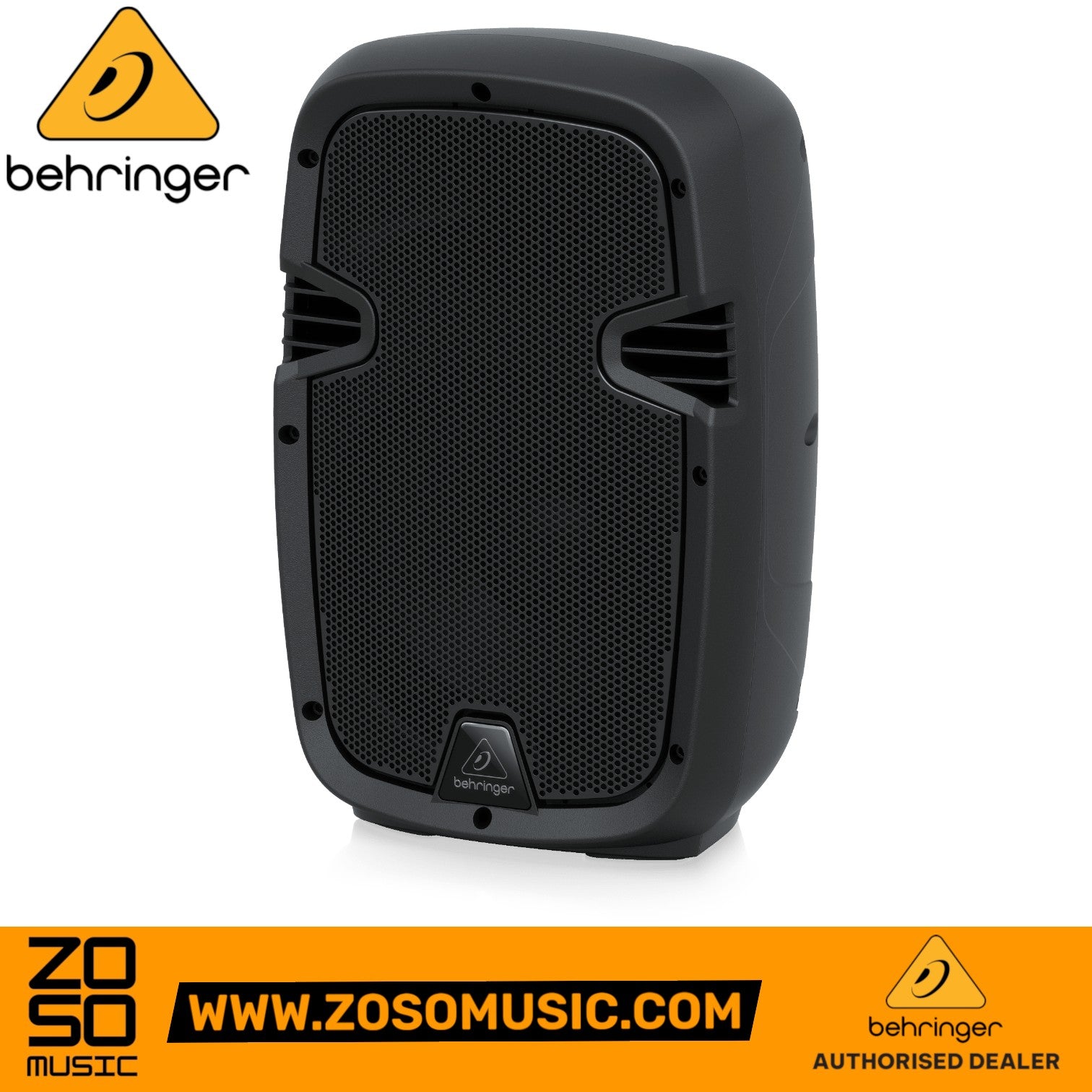 Zoso Music Behringer PK108A 250W 8-inch active PA speaker with Bluetooth and integrated media player in black.