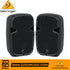 Zoso Music Behringer PK108A pair of 250W 8-inch active PA speakers with Bluetooth and black rugged enclosures.