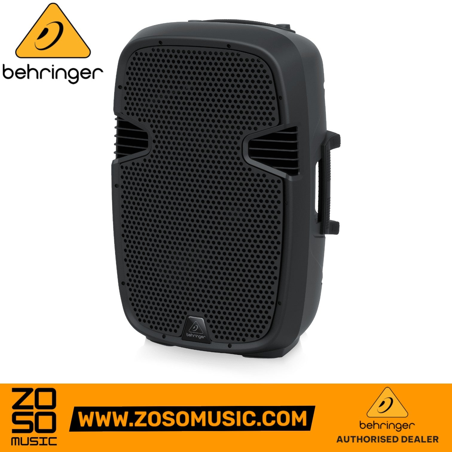 Zoso Music Behringer PK115A 800W 15-inch active PA speaker with black grille and integrated handles
