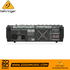 Zoso Music Behringer Europower PMP500 powered mixer rear panel showing power input, cooling fan, and speaker outputs