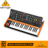 Zoso Music Behringer Poly D analog synthesizer with 37 keys, wood trim, and control knobs on a white background.