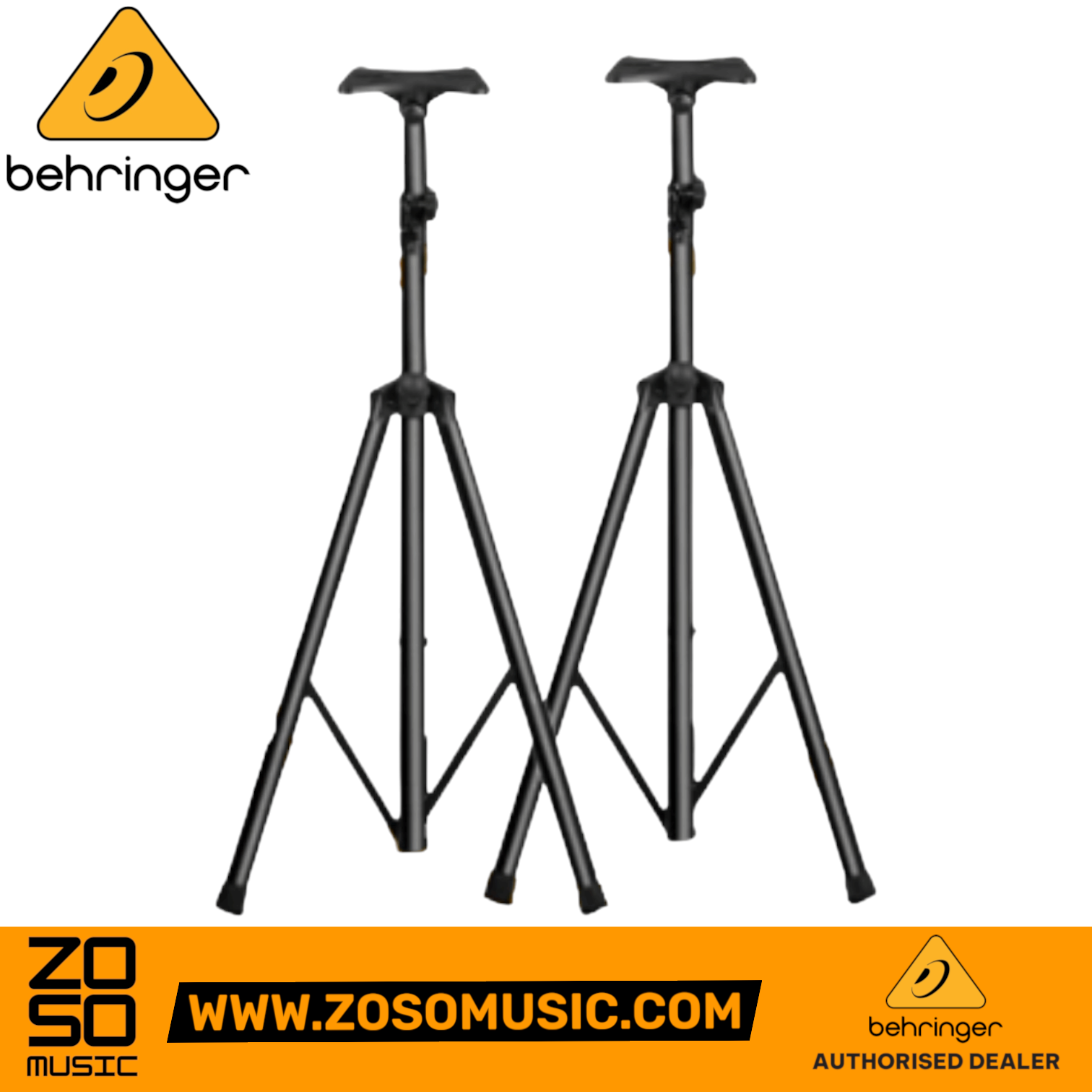 Zoso Music Behringer Europort EPS500MP3 portable PA system black tripod speaker stands for live audio setup