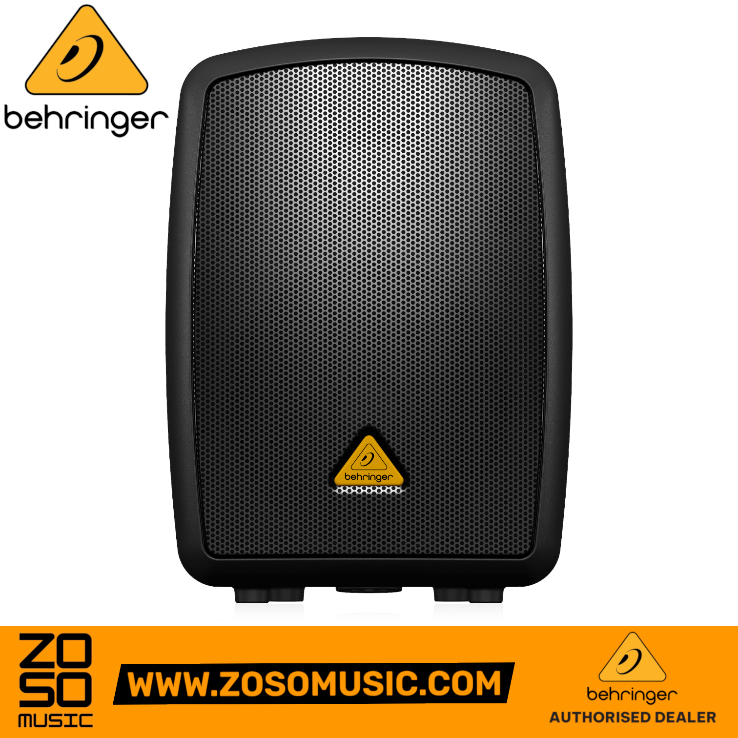 Zoso Music Behringer MPA40BT portable PA system with black speaker grille and yellow logo badge
