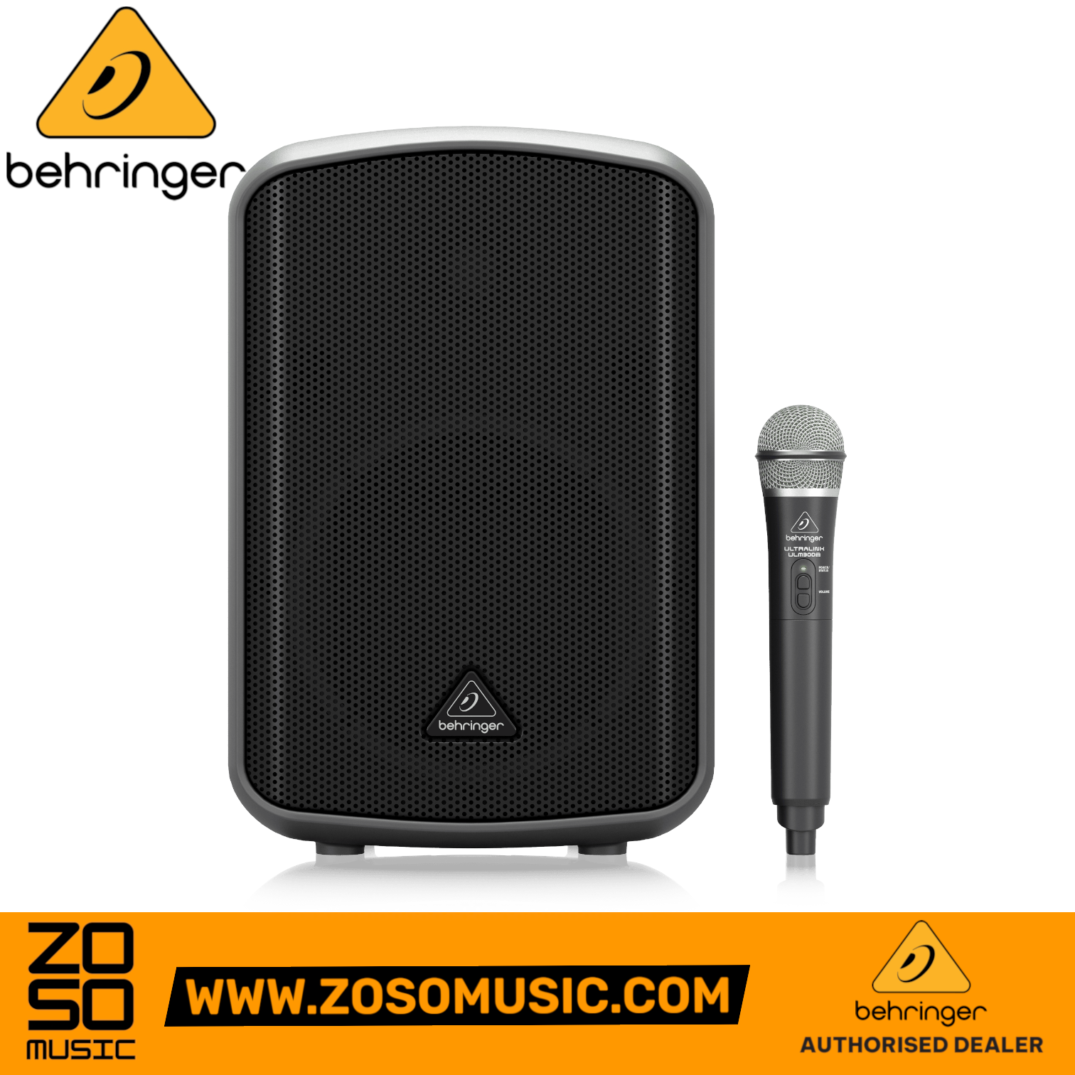 Zoso Music Behringer MPA200BT portable PA speaker system with included wireless microphone and Bluetooth connectivity