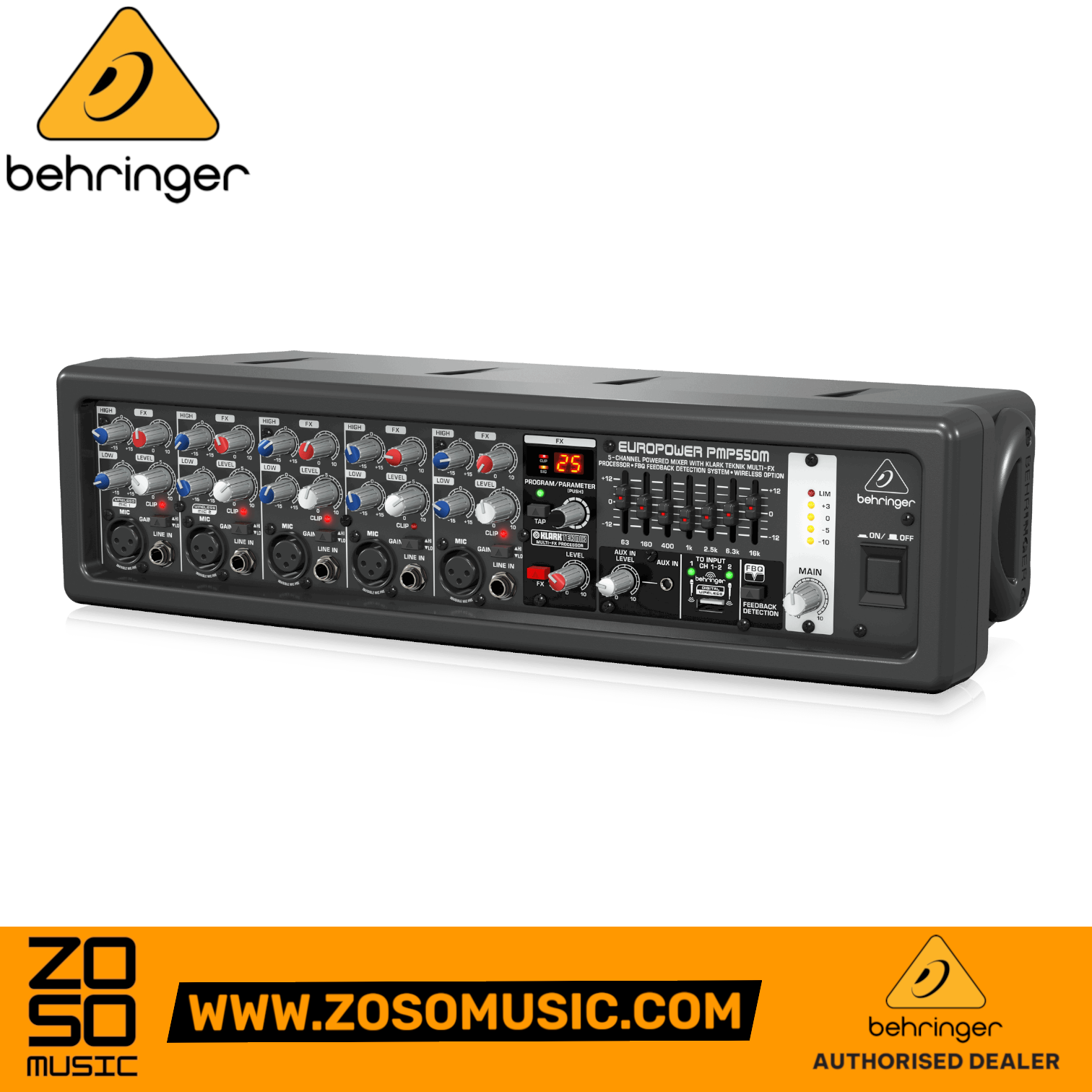 Zoso Music Behringer Europower PMP550M 5-channel 500-watt powered mixer with Klark Teknik FX and graphic EQ