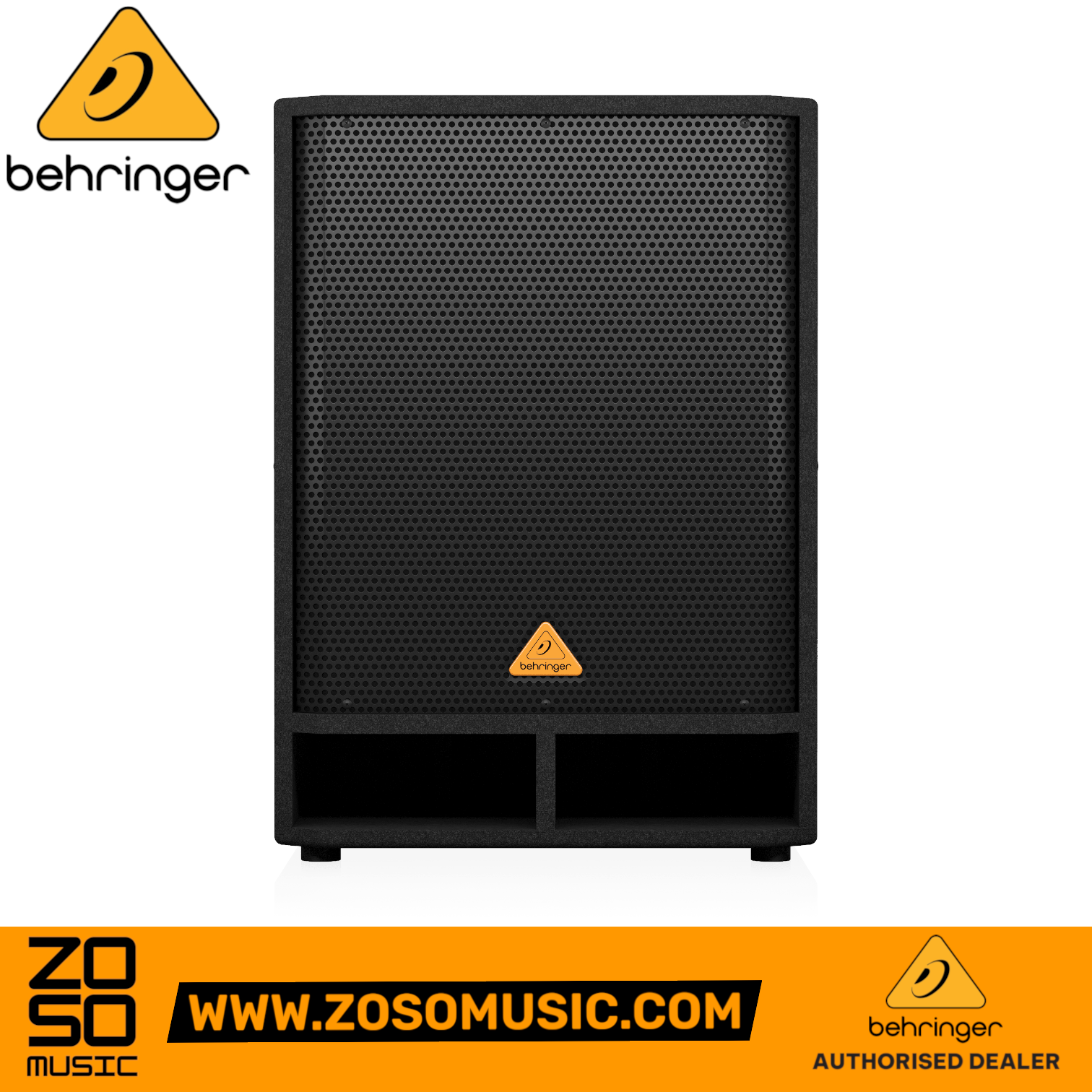 Zoso Music Behringer Eurolive VQ1800D 500-watt 18-inch powered subwoofer with a black metal grille and front ports.
