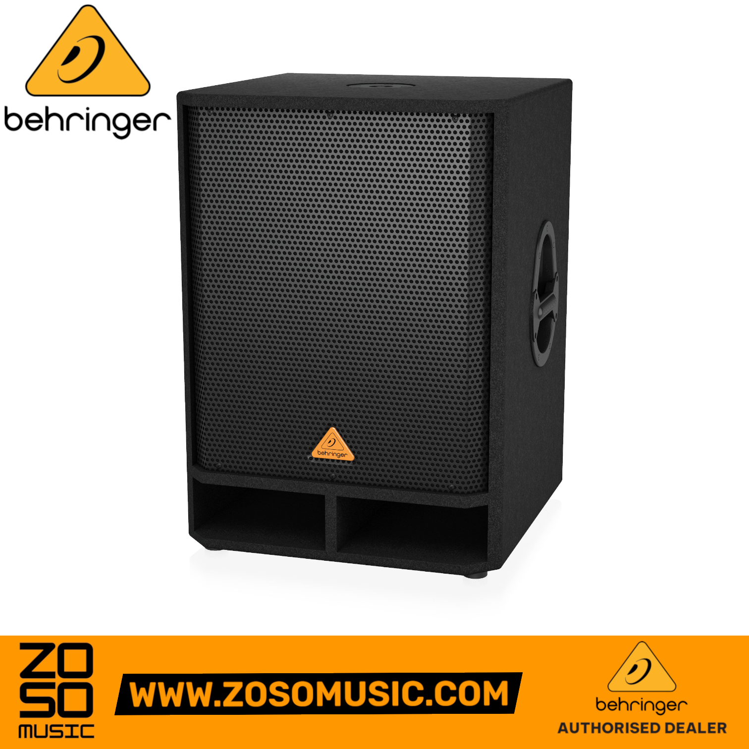 Zoso Music Behringer Eurolive VQ1800D 500-watt 18-inch powered subwoofer with a black metal grille and rugged finish.