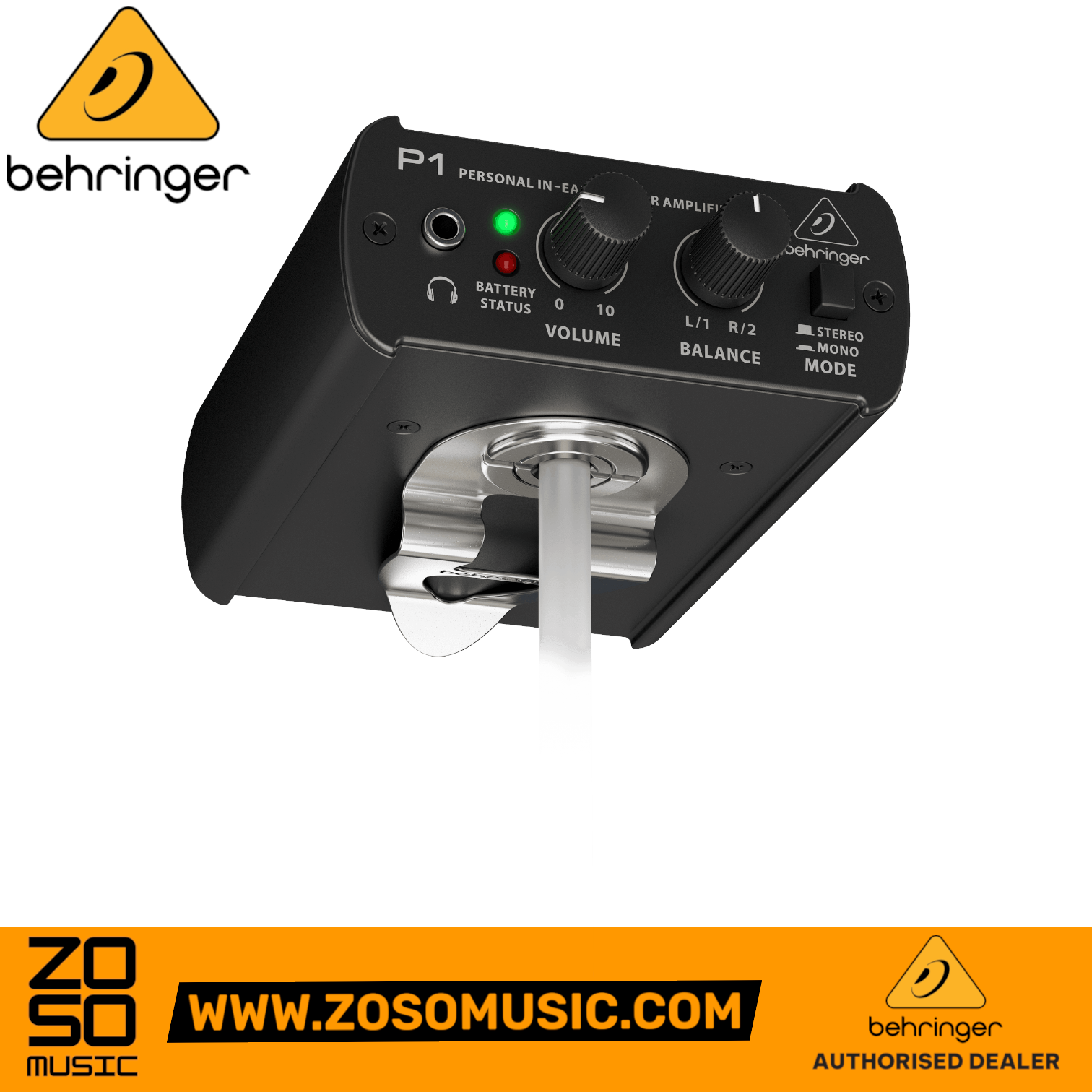 Zoso Music Behringer Powerplay P1 personal in-ear monitor amplifier with volume, balance, and stereo-mono mode controls