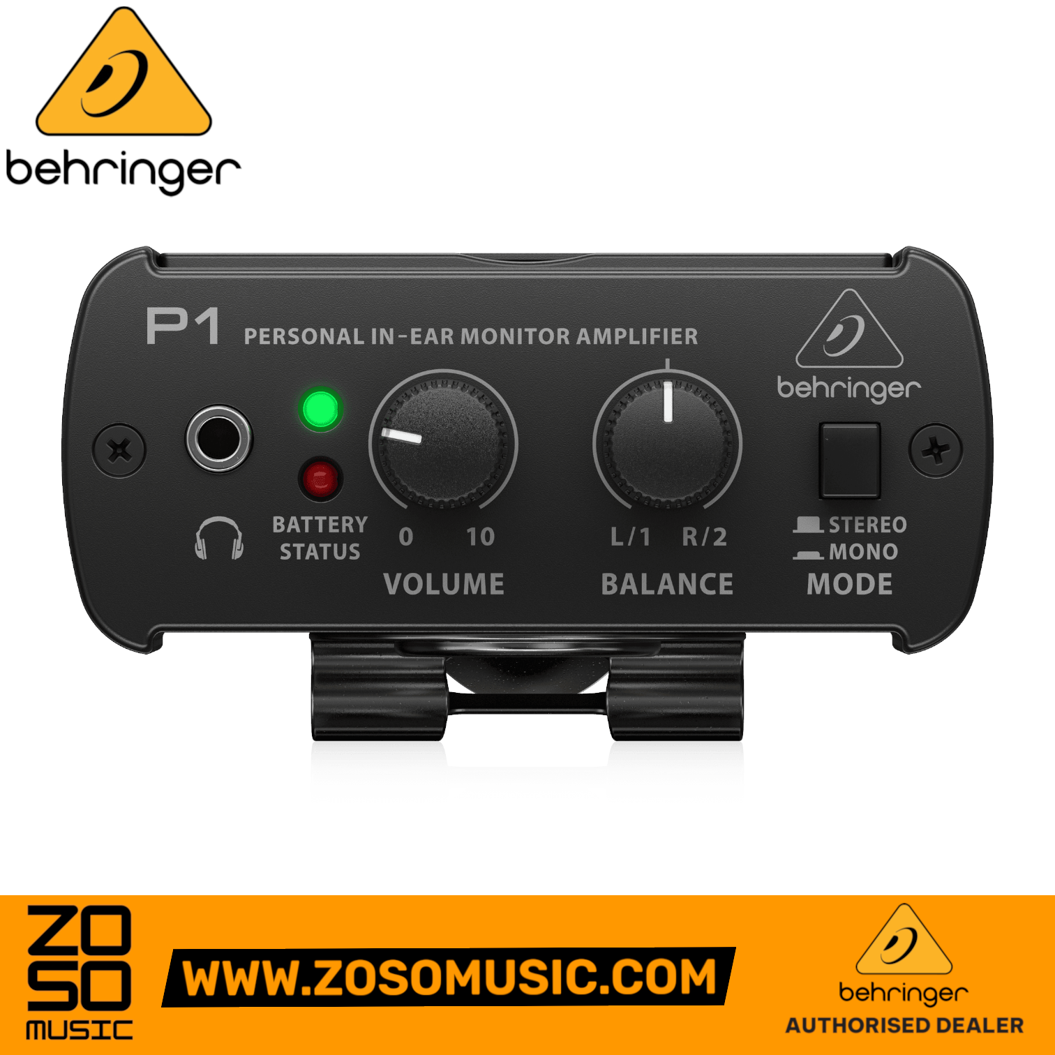 Zoso Music Behringer Powerplay P1 personal in-ear monitor amplifier with volume, balance, and mode controls
