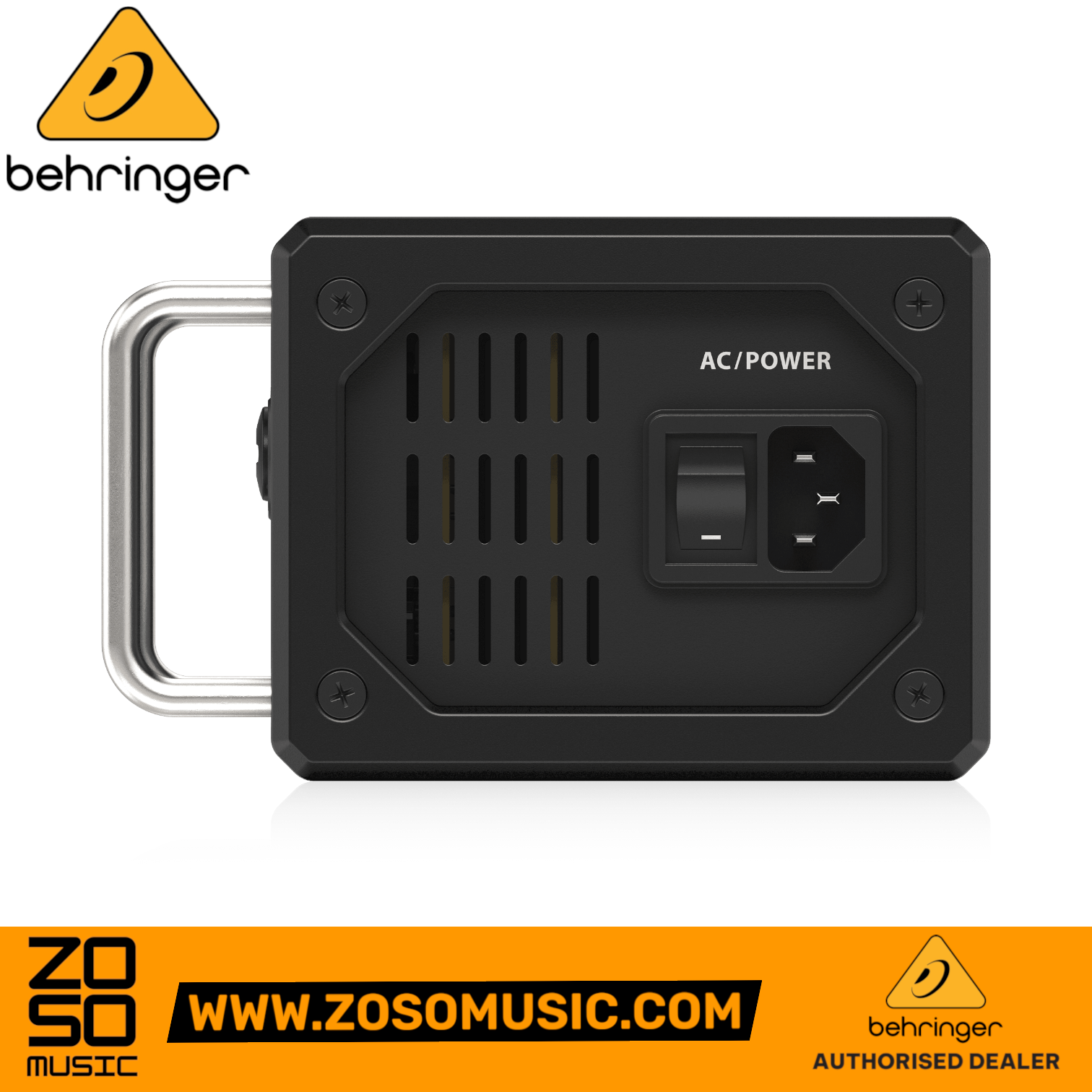 Zoso Music Behringer SD8 stage box side view showing the AC power input and power switch on the rugged black chassis.