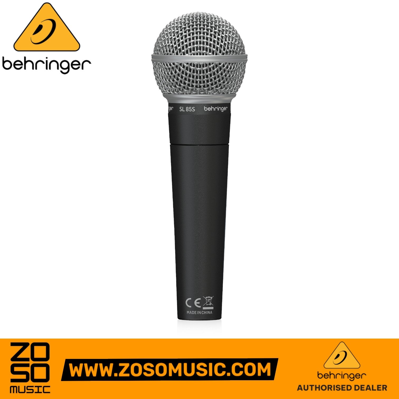 Zoso Music Behringer SL85S dynamic cardioid vocal microphone with on-off switch and silver mesh grille