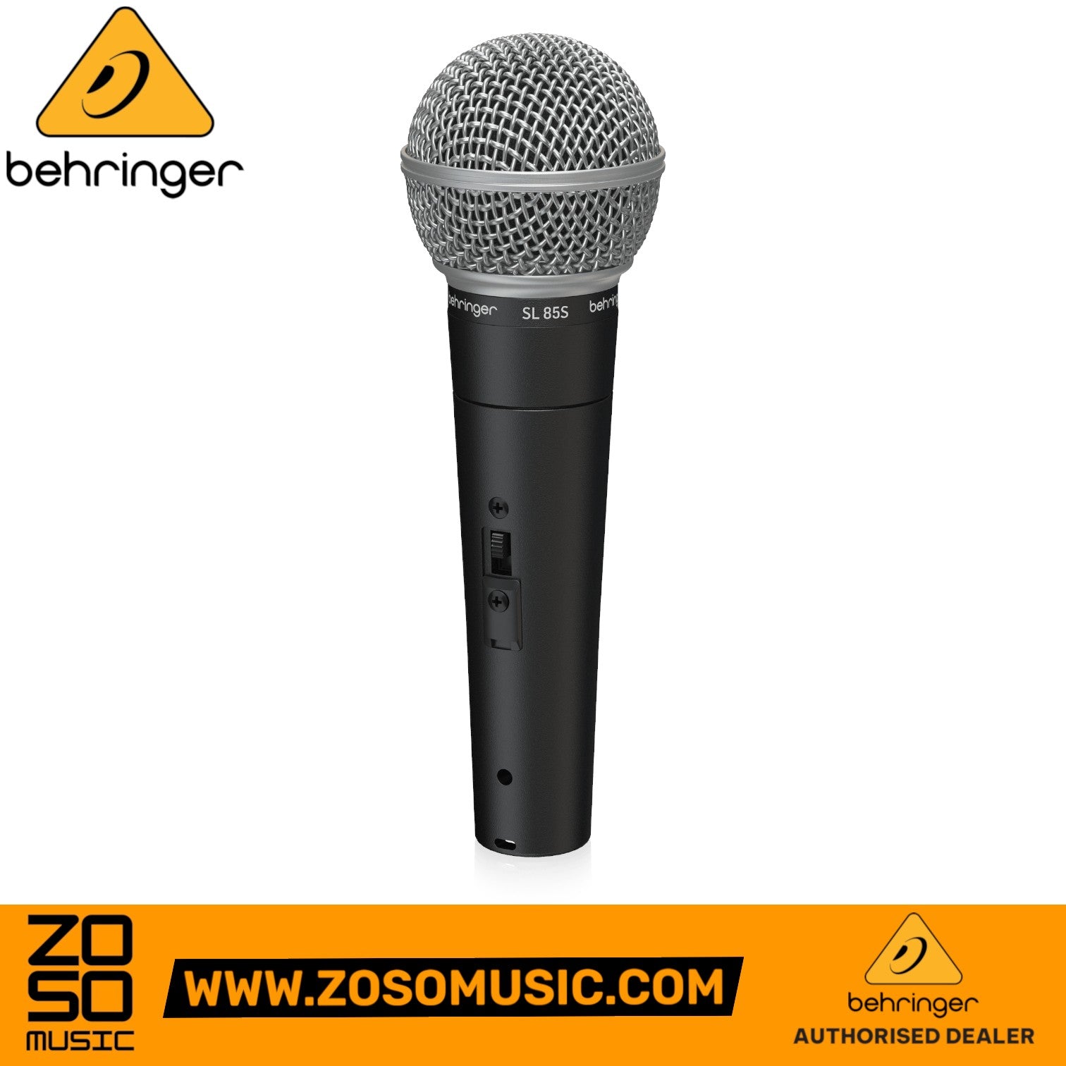 Zoso Music Behringer SL85S dynamic cardioid vocal microphone with on-off switch and silver mesh grille