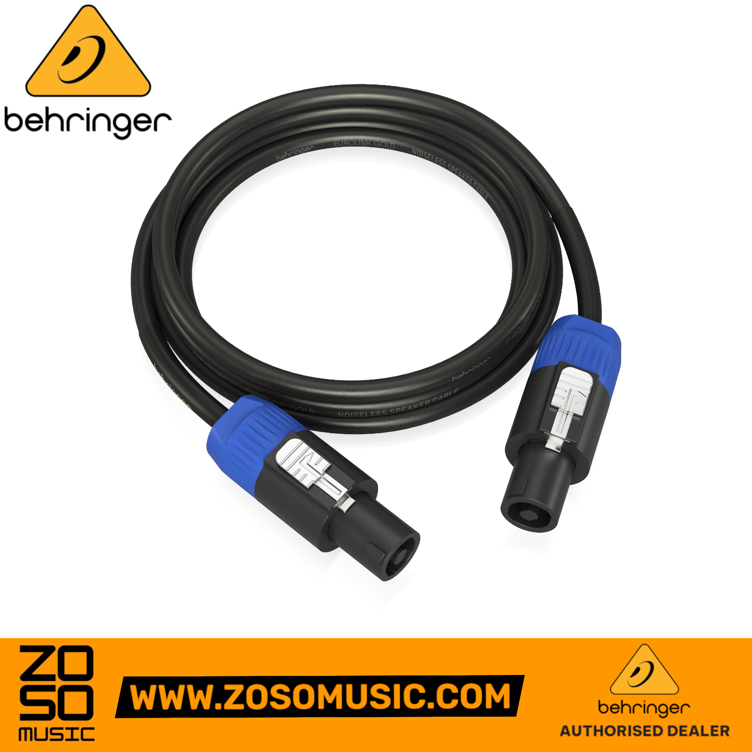 Zoso Music Behringer GLC2-300 3m speaker cable with blue and black speakON connectors for PA and studio use
