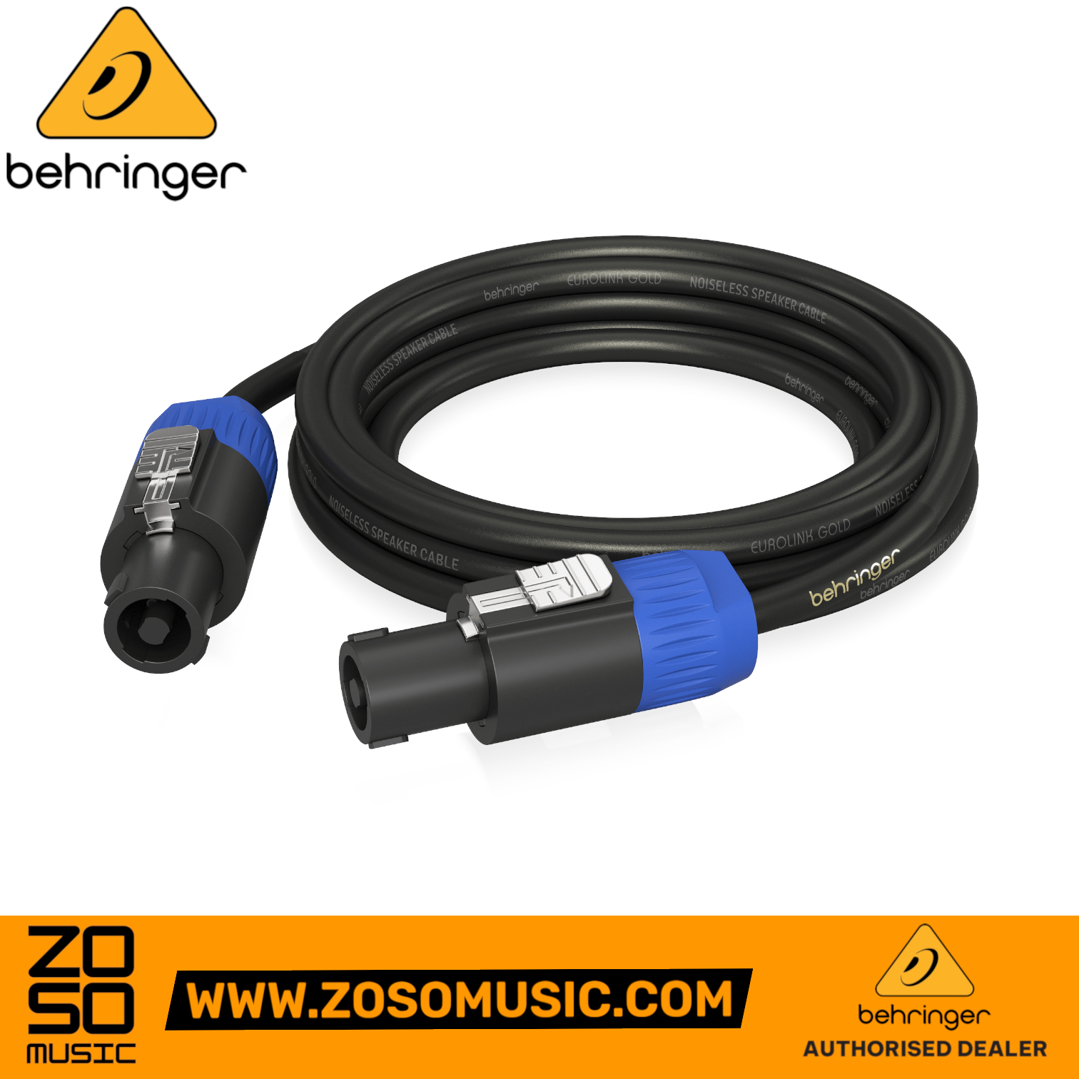 Zoso Music Behringer GLC2-600 6m speaker cable with blue and black speakON connectors for professional audio gear