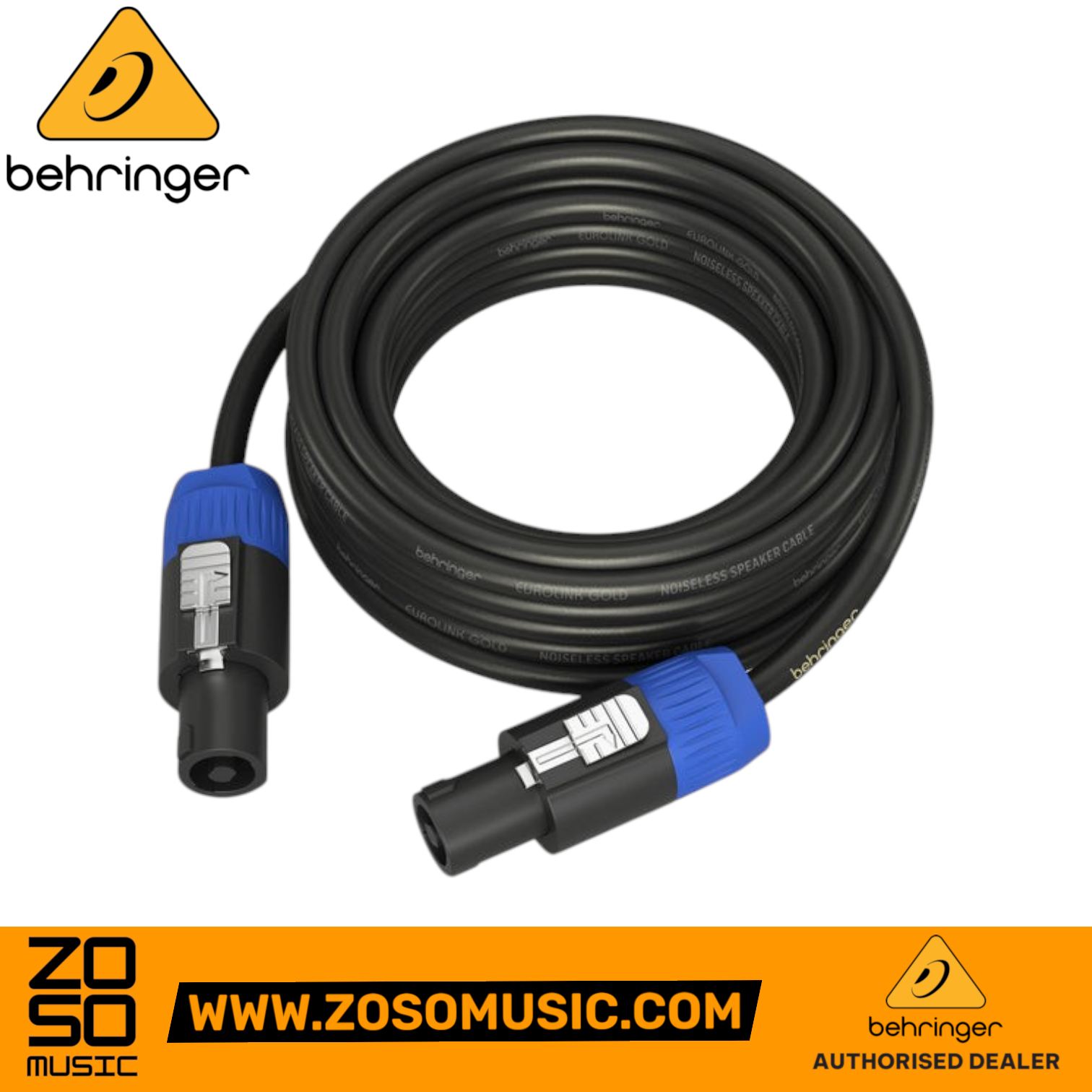 Zoso Music Behringer GLC2-1000 10m speaker cable with blue and black twist connectors for PA and studio audio systems