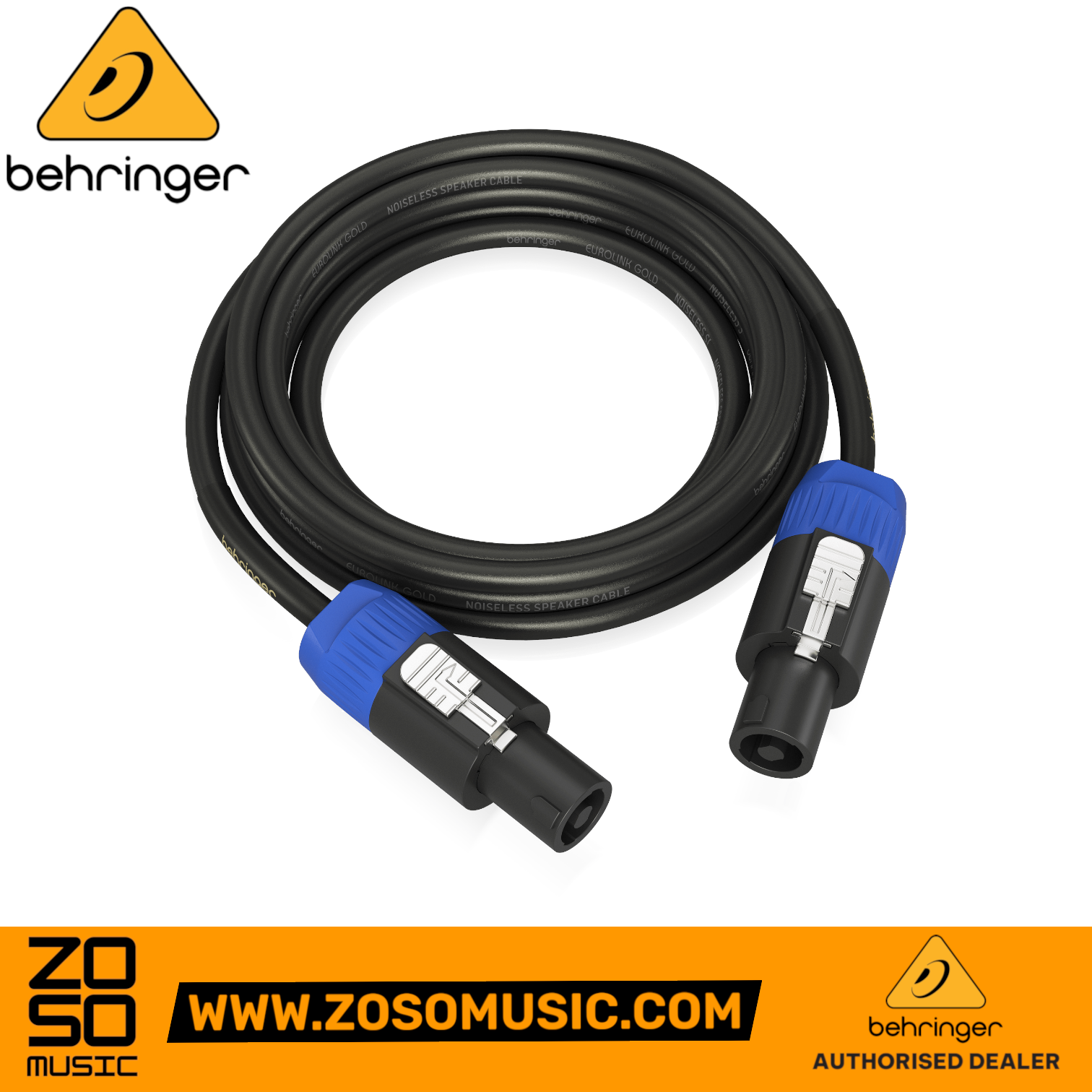 Zoso Music Behringer GLC2-600 6m speaker cable with blue and black speakON connectors for PA and studio audio systems