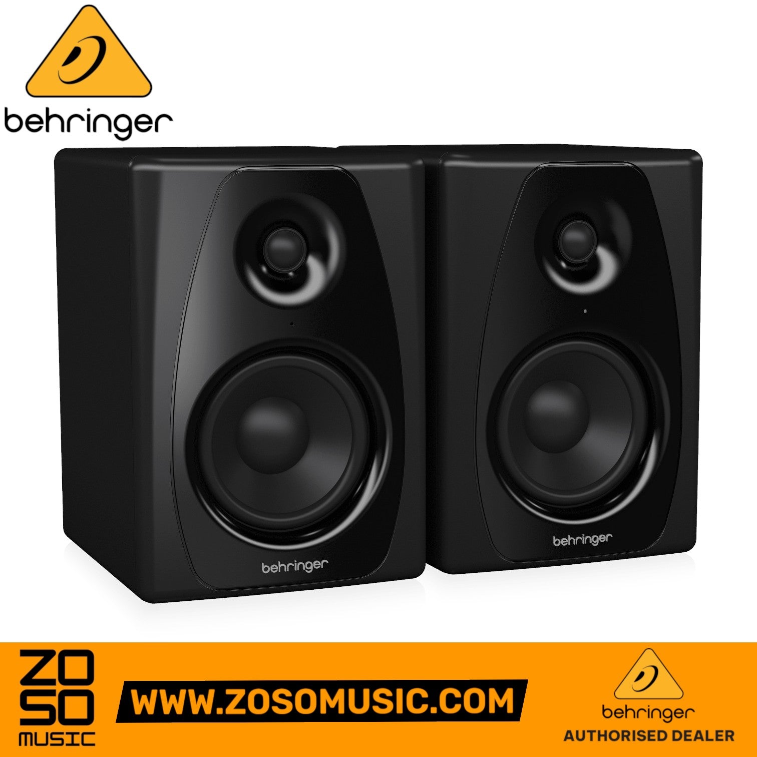 Zoso Music Behringer Studio 50USB black 5-inch powered studio monitor speakers with silk dome tweeters