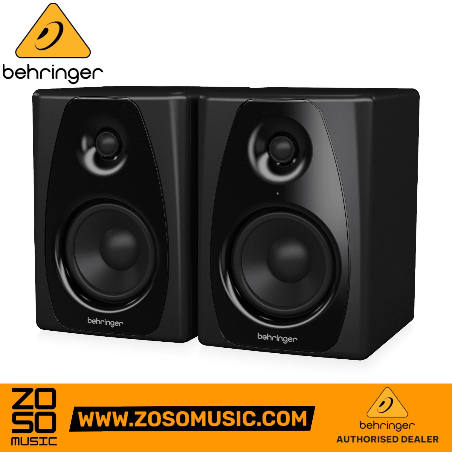 Zoso Music Behringer Studio 50USB 5-inch powered studio monitor speakers with black Kevlar woofers and silk tweeters