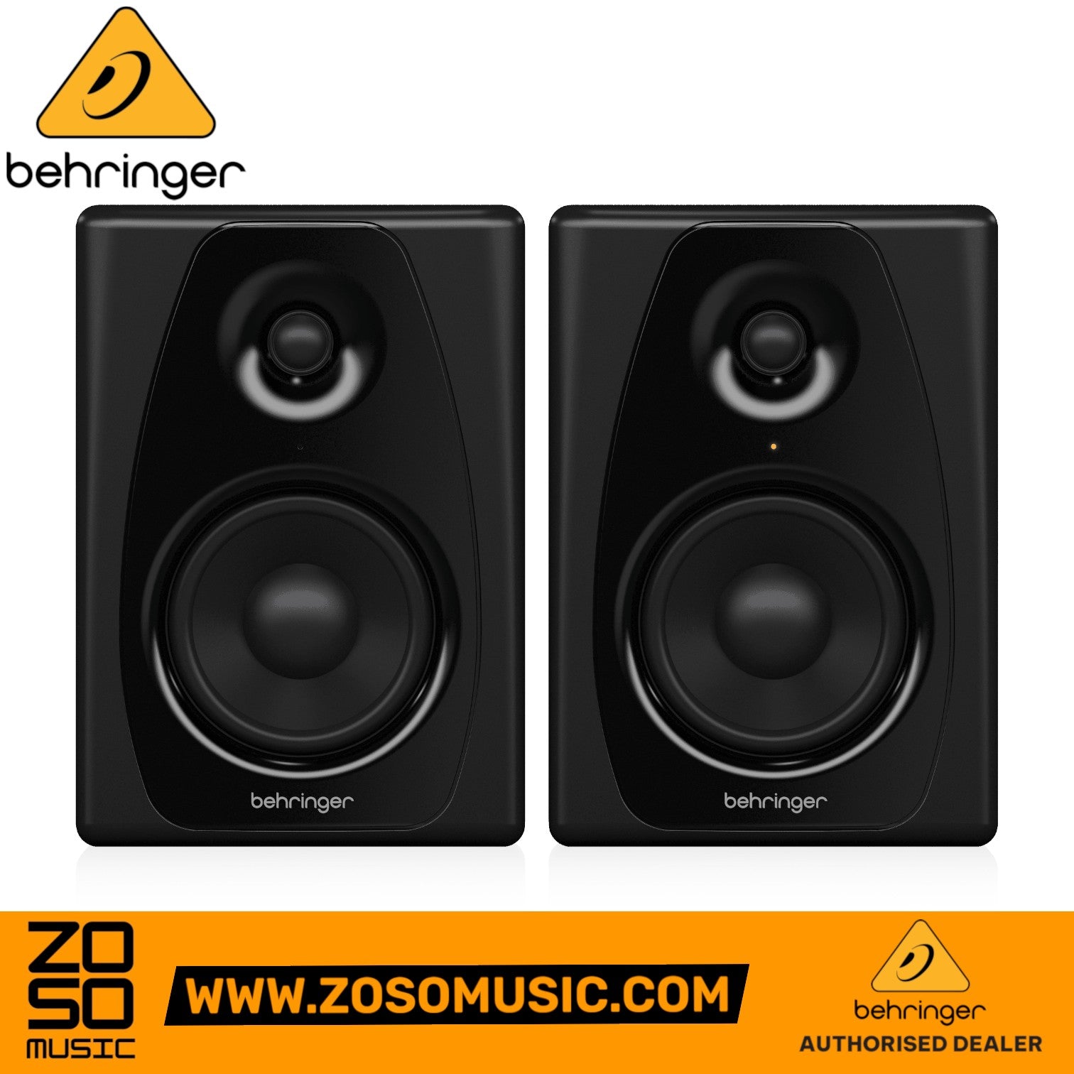 Zoso Music pair of black Behringer Studio 50USB 5-inch powered studio monitors with silk dome tweeters